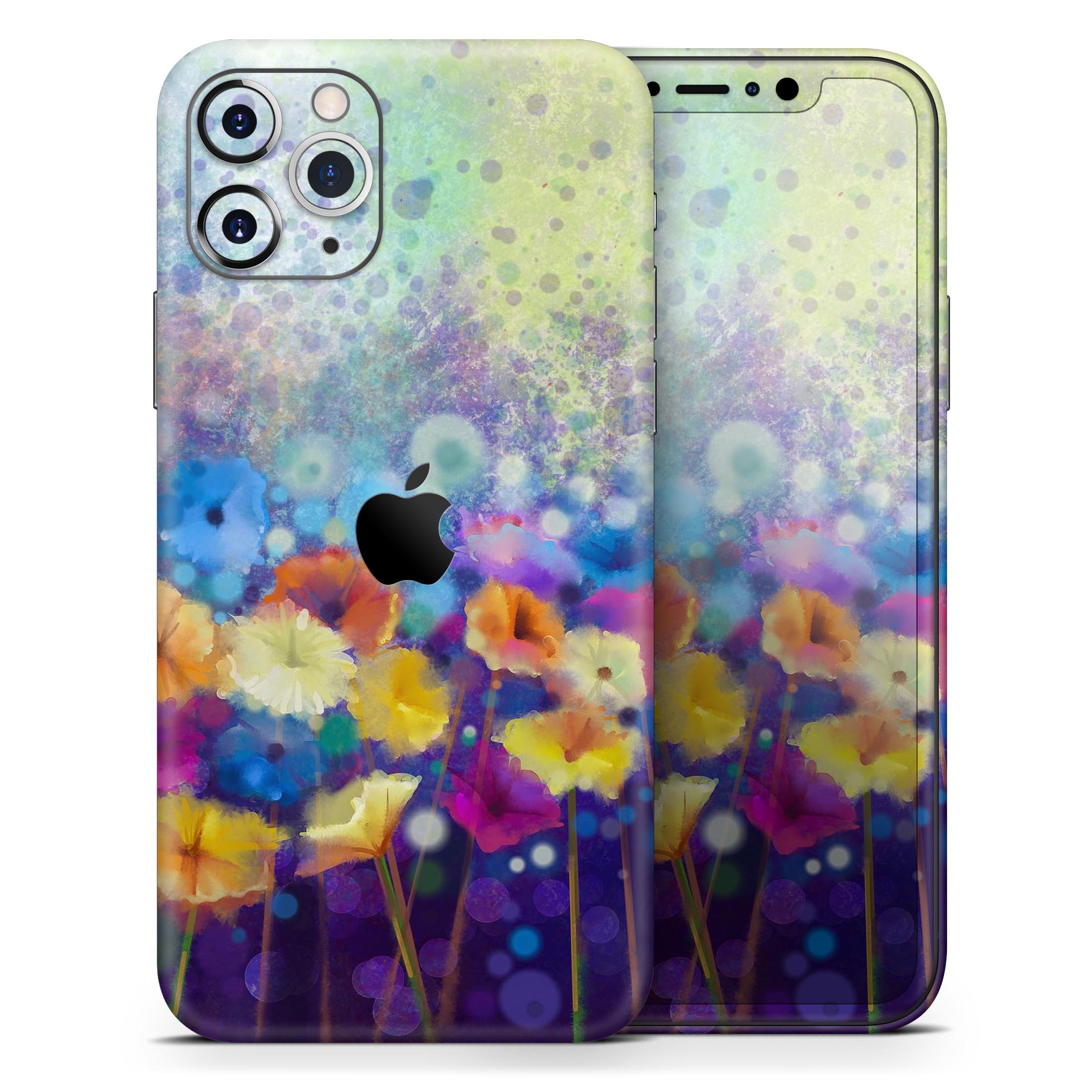 Abstract Flower Meadow v2 Skin-Kit for Apple iPhone, showcasing vibrant floral design on a sleek vinyl surface.