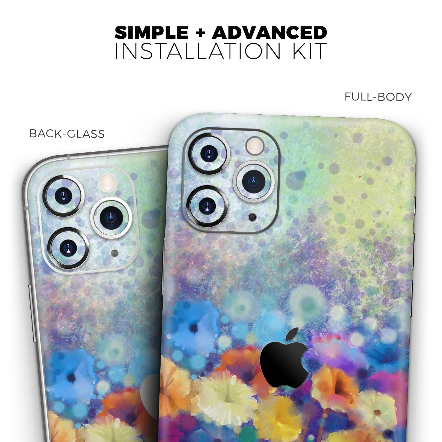 Abstract Flower Meadow v2 Skin-Kit for Apple iPhone, showcasing vibrant floral design on a sleek vinyl surface.