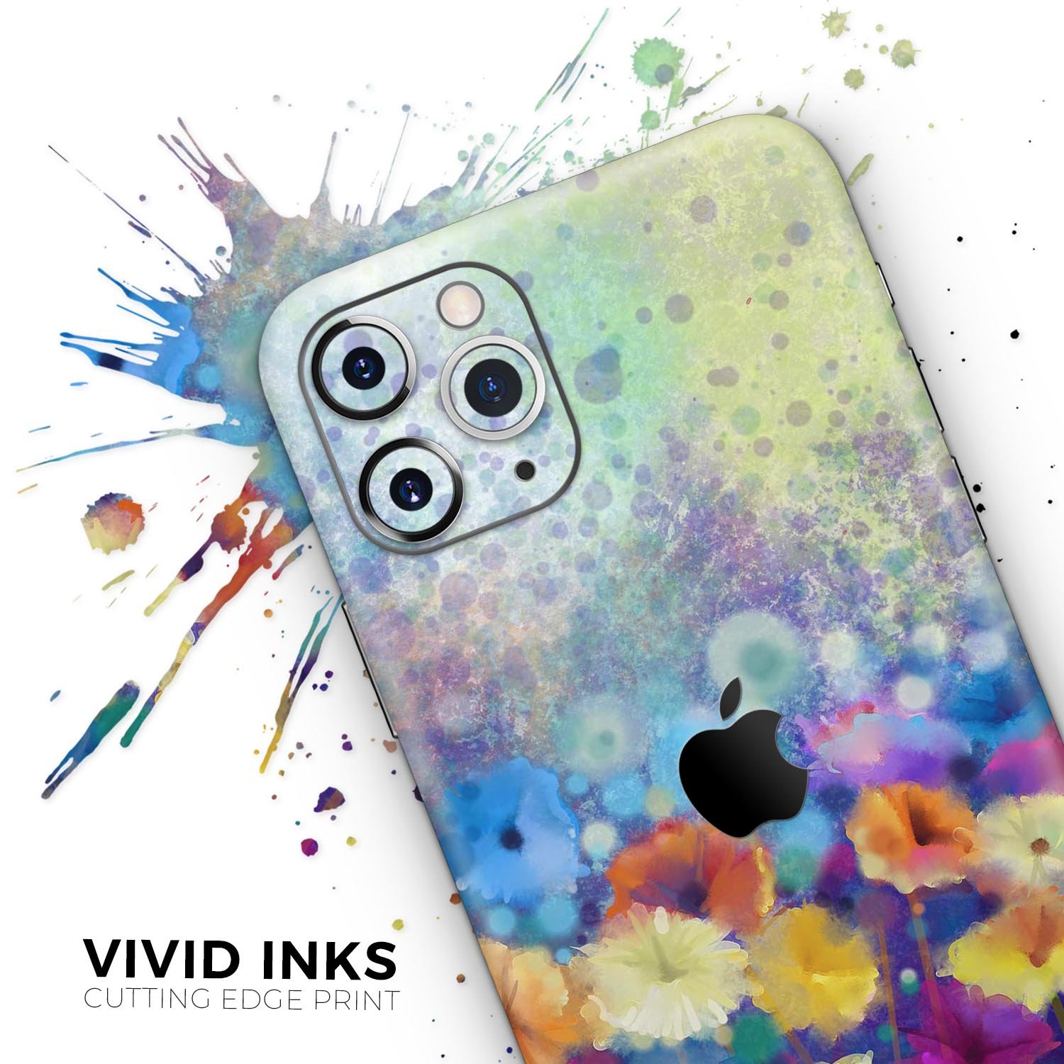 Abstract Flower Meadow v2 Skin-Kit for Apple iPhone, showcasing vibrant floral design on a sleek vinyl surface.