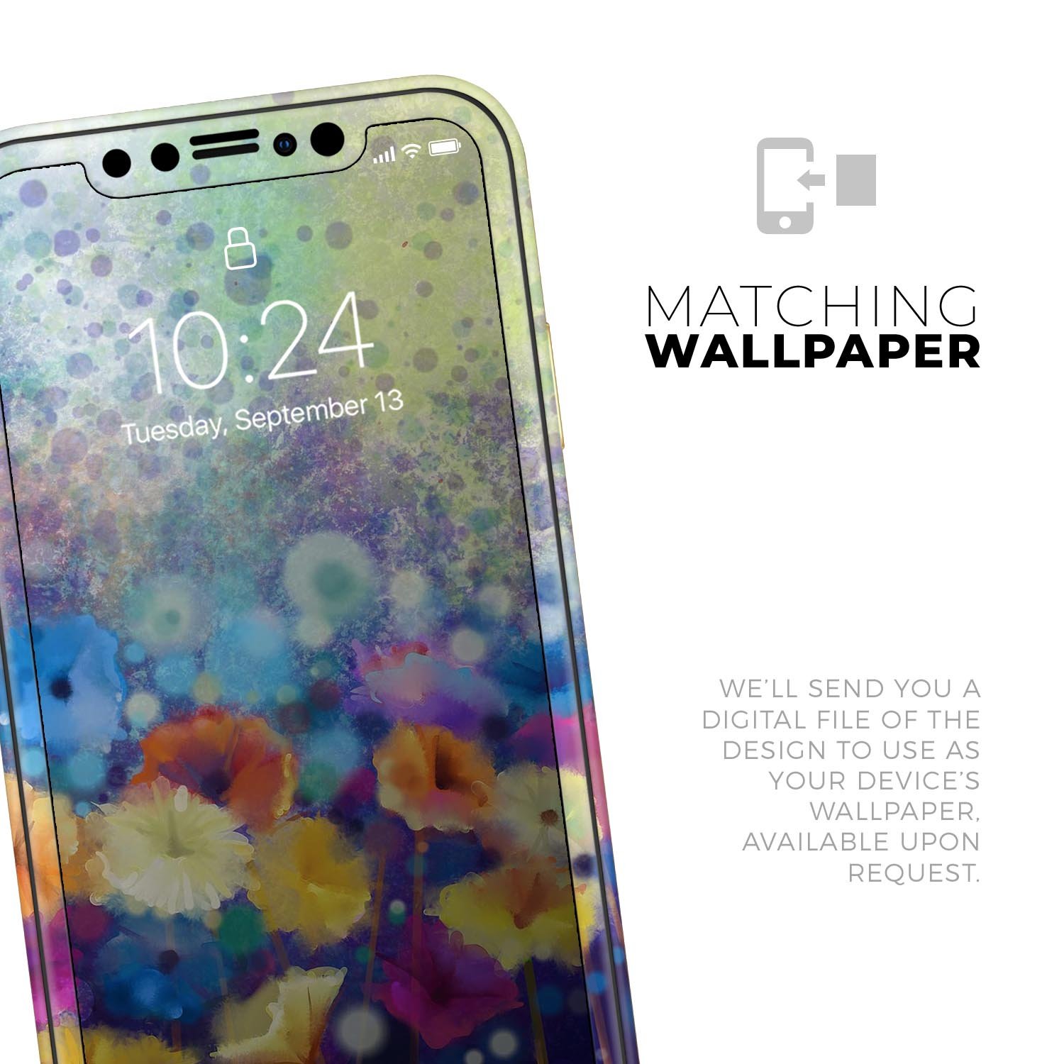 Abstract Flower Meadow v2 Skin-Kit for Apple iPhone, showcasing vibrant floral design on a sleek vinyl surface.