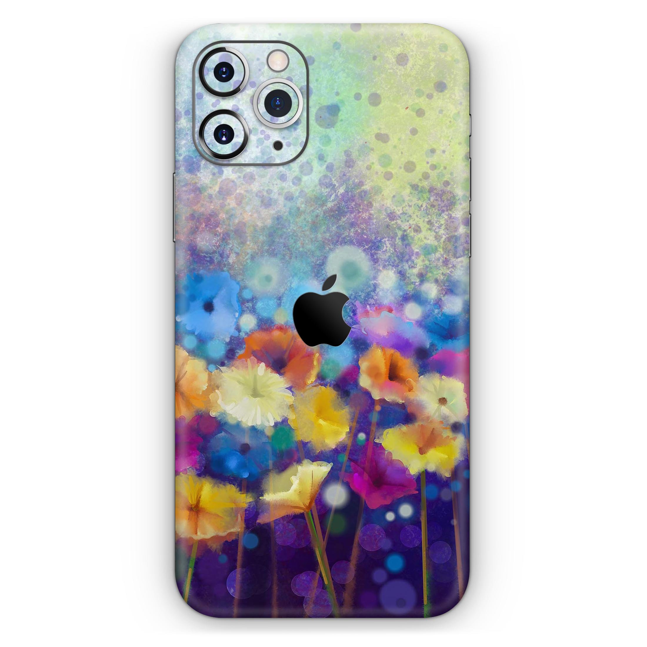 Abstract Flower Meadow v2 Skin-Kit for Apple iPhone, showcasing vibrant floral design on a sleek vinyl surface.