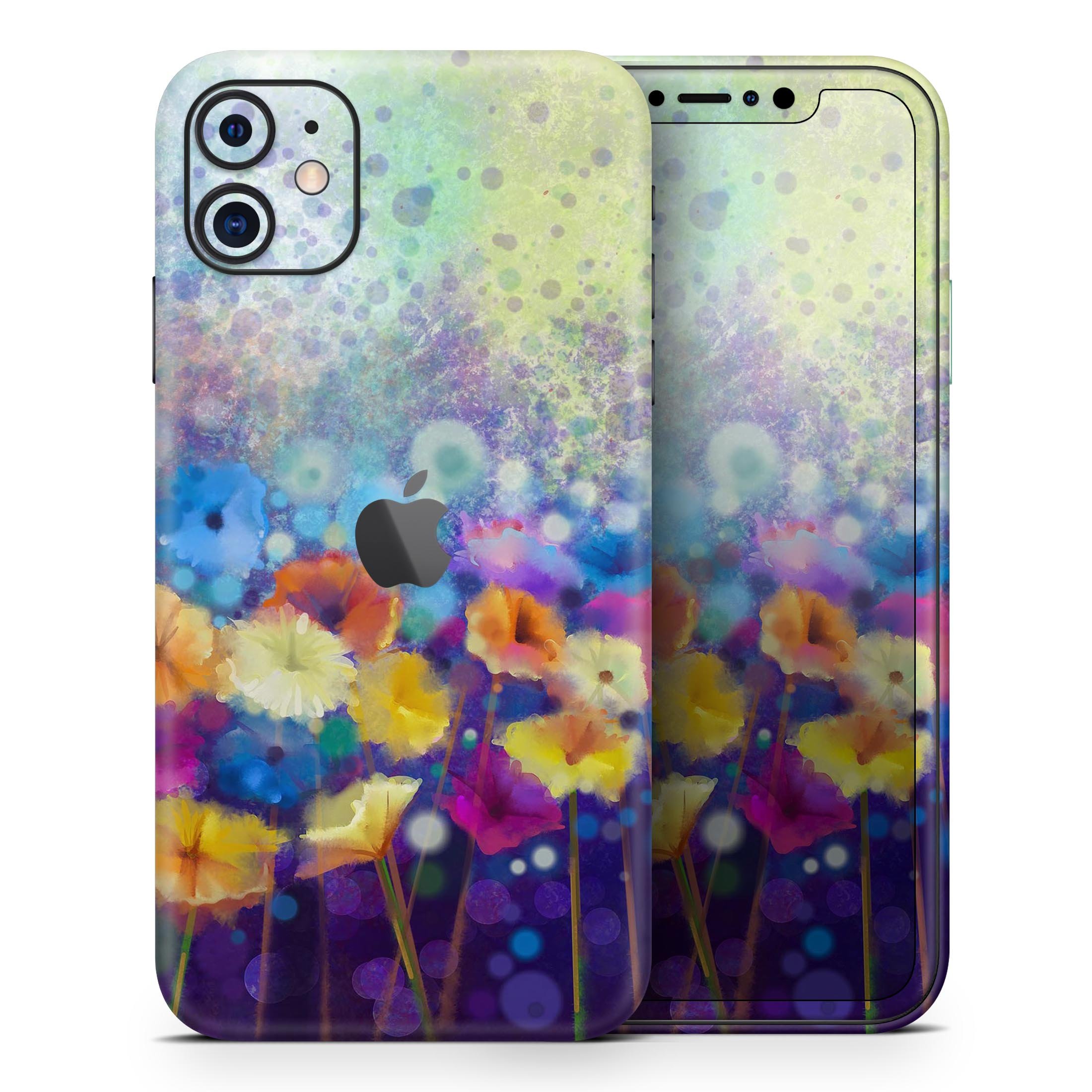 Abstract Flower Meadow v2 Skin-Kit for Apple iPhone, showcasing vibrant floral design on a sleek vinyl surface.