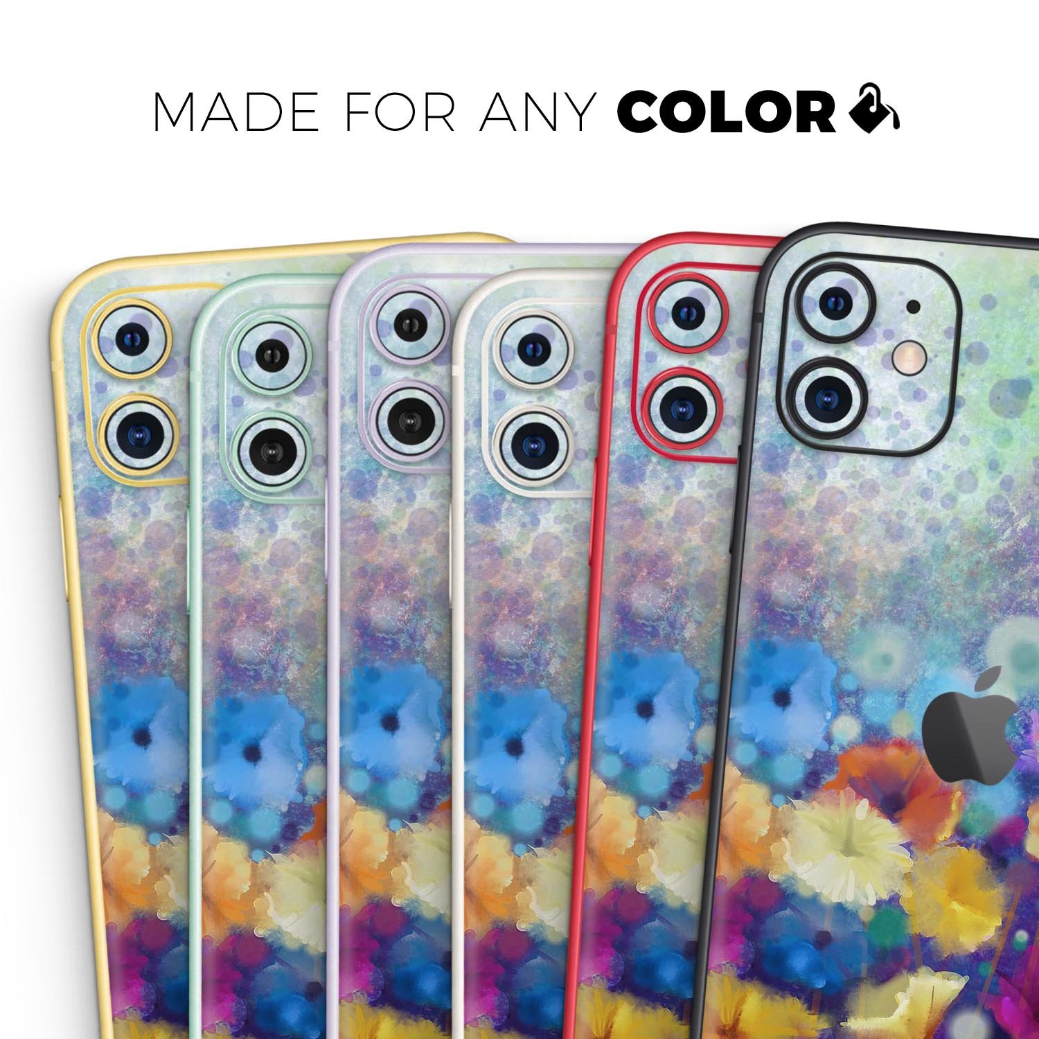 Abstract Flower Meadow v2 Skin-Kit for Apple iPhone, showcasing vibrant floral design on a sleek vinyl surface.