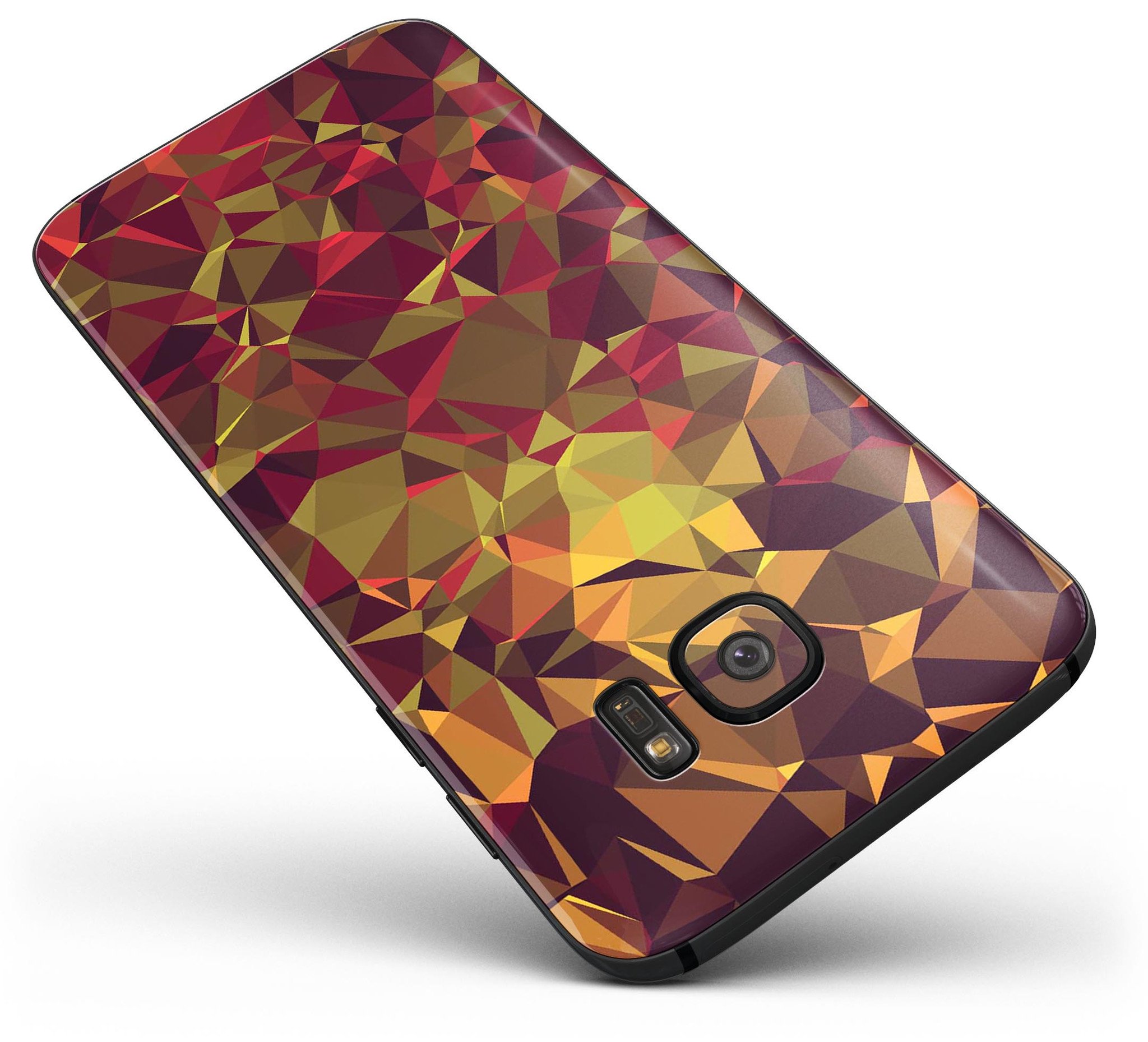 Abstract Geometric Lava Triangles skin kit for Samsung Galaxy S7/S7 Edge, showcasing vibrant colors and unique geometric patterns.