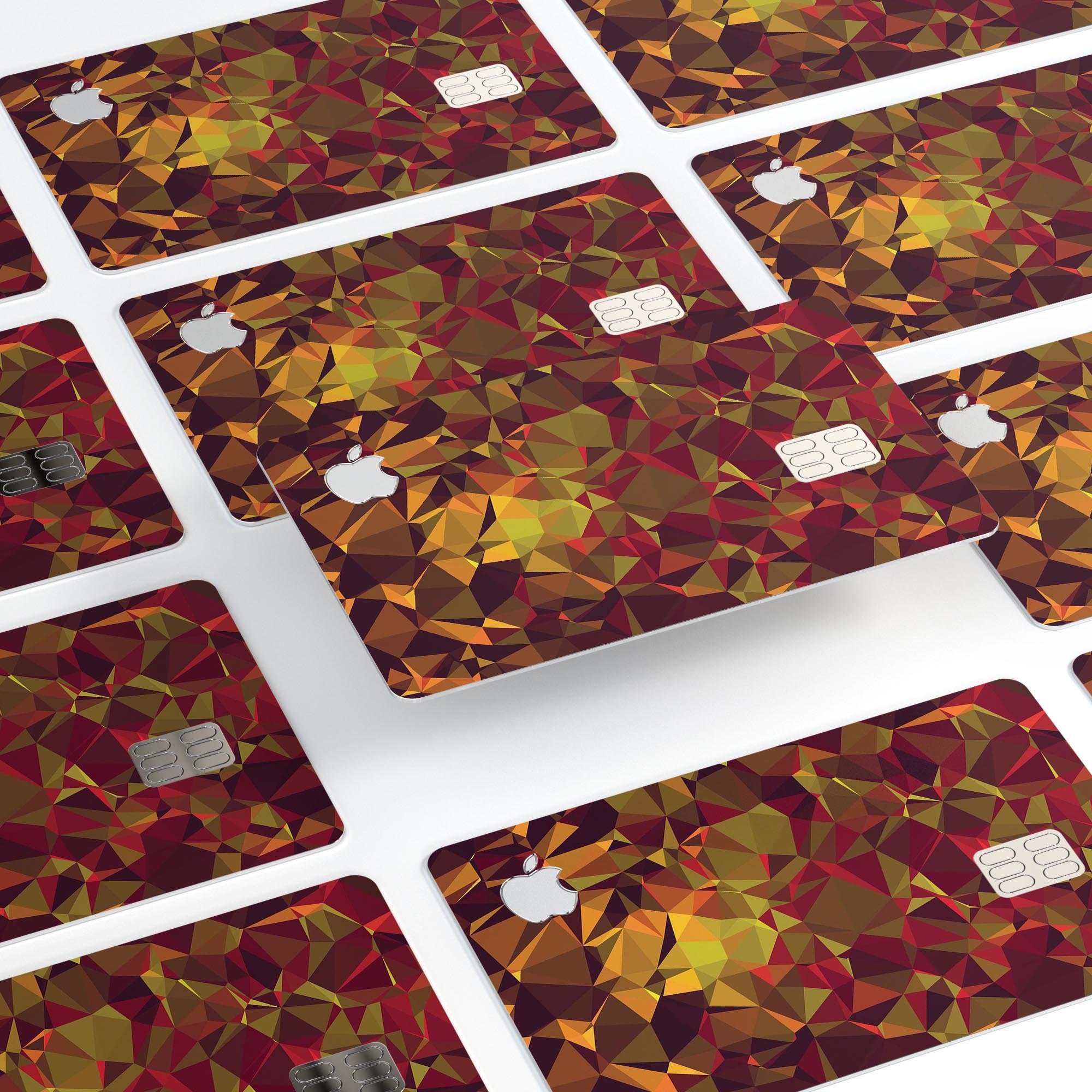 Abstract Geometric Lava Triangles skin kit for Apple Card, showcasing vibrant colors and unique design.