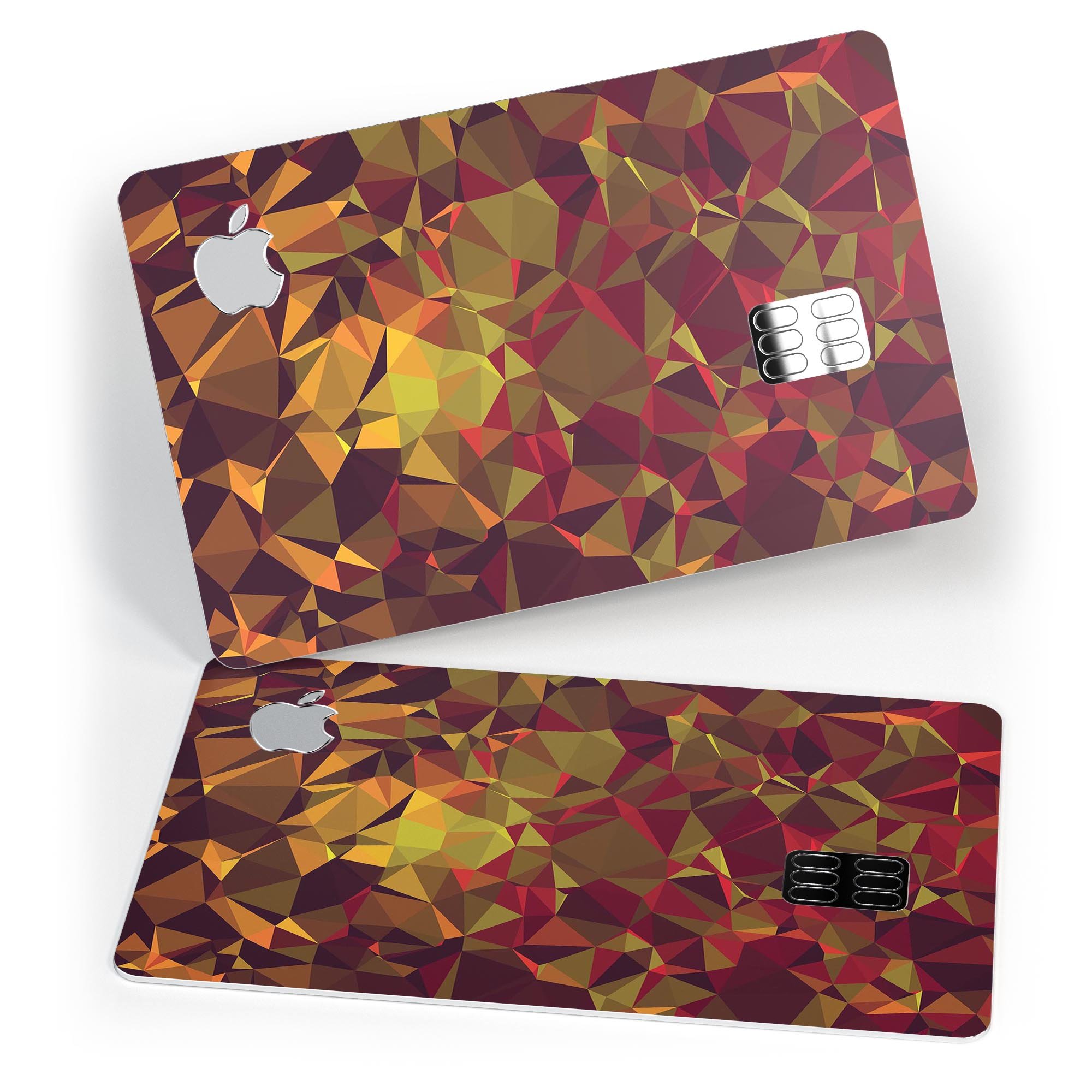 Abstract Geometric Lava Triangles skin kit for Apple Card, showcasing vibrant colors and unique design.