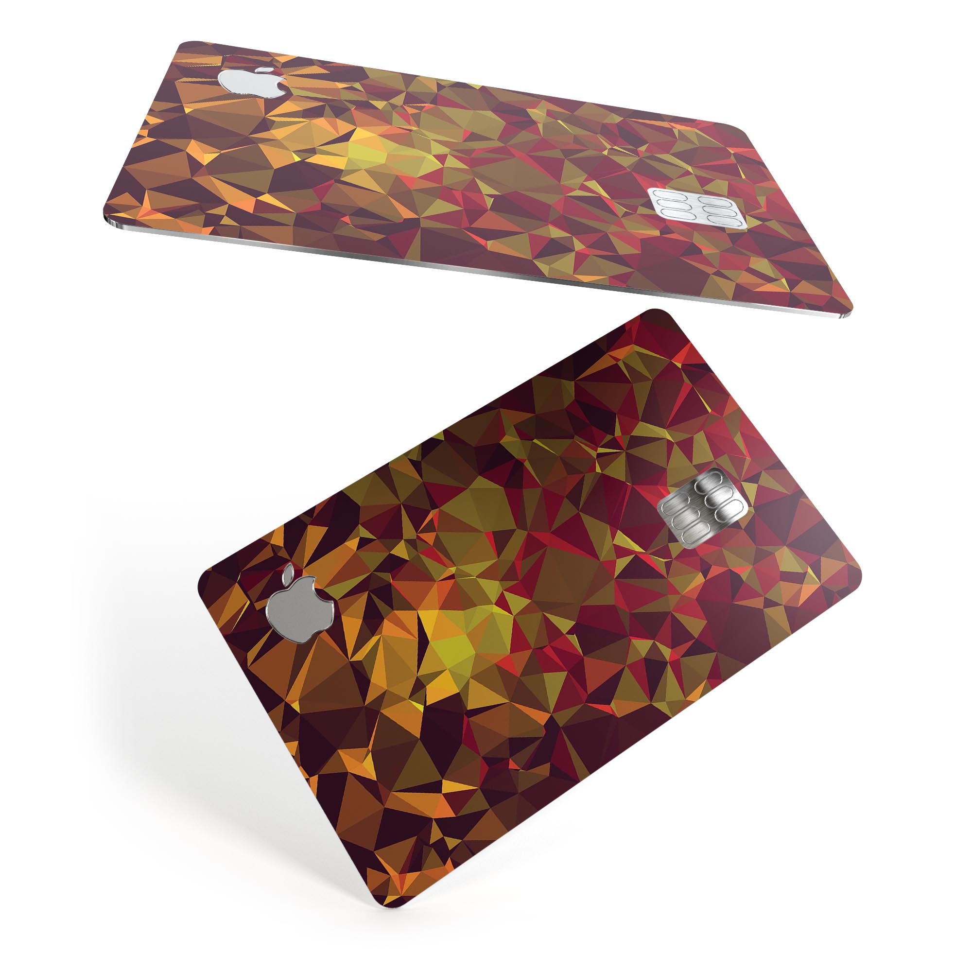 Abstract Geometric Lava Triangles skin kit for Apple Card, showcasing vibrant colors and unique design.