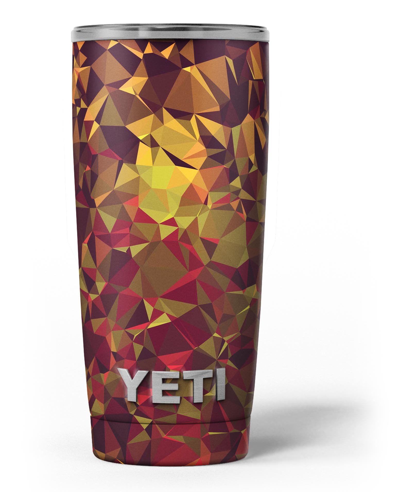 Abstract Geometric Lava Triangles skin decal vinyl wrap kit for Yeti Coolers, showcasing vibrant colors and unique geometric patterns.