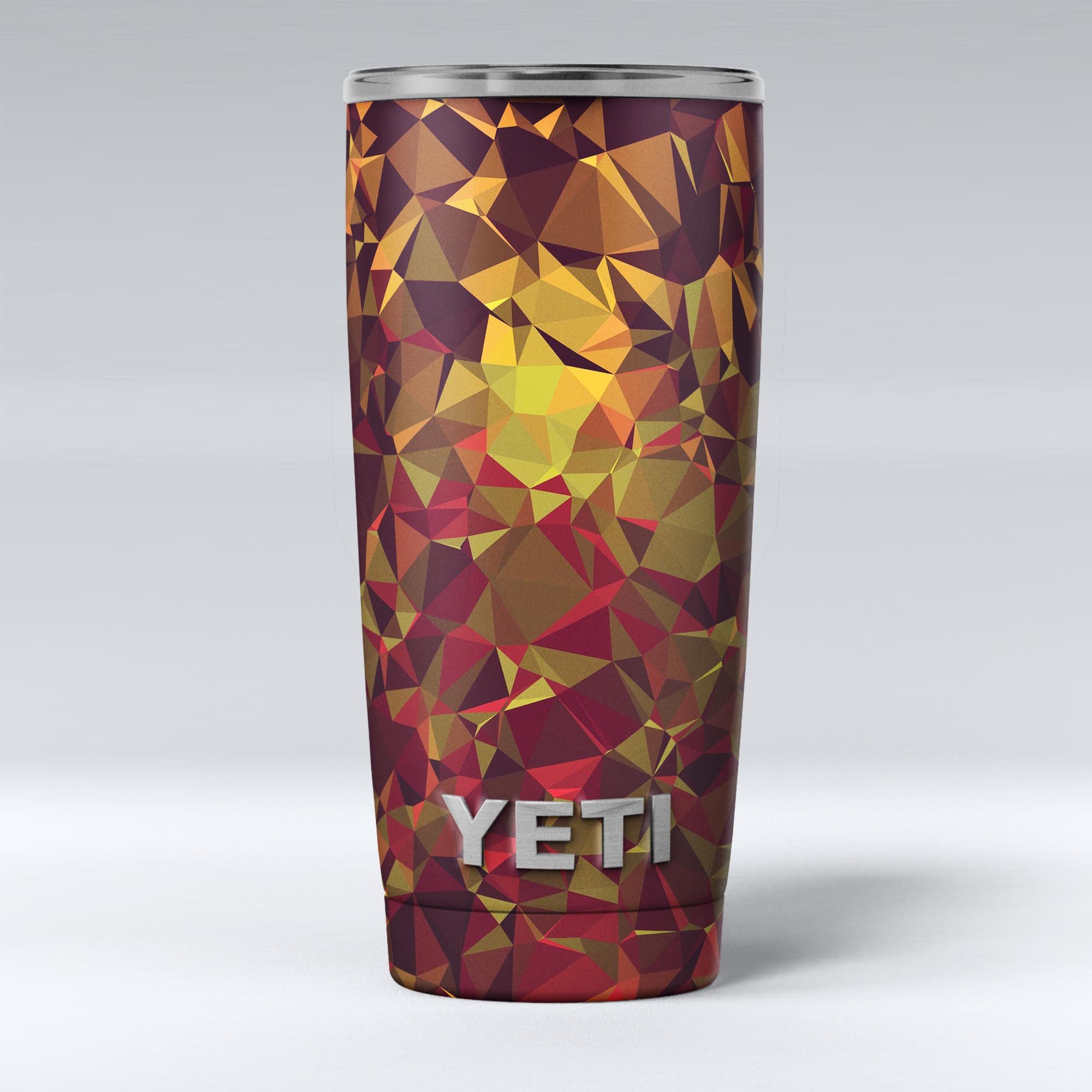 Abstract Geometric Lava Triangles skin decal vinyl wrap kit for Yeti Coolers, showcasing vibrant colors and unique geometric patterns.