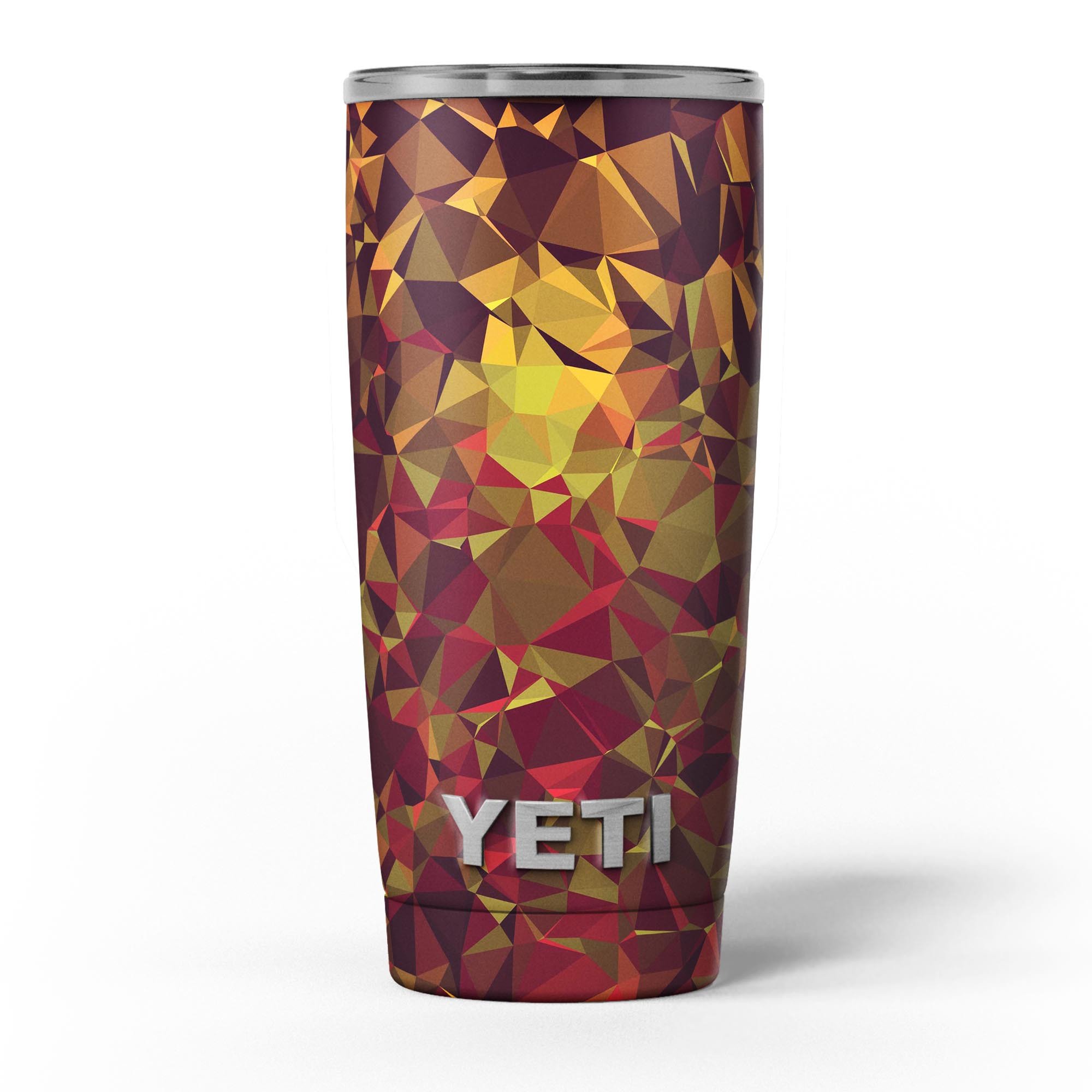 Abstract Geometric Lava Triangles skin decal vinyl wrap kit for Yeti Coolers, showcasing vibrant colors and unique geometric patterns.