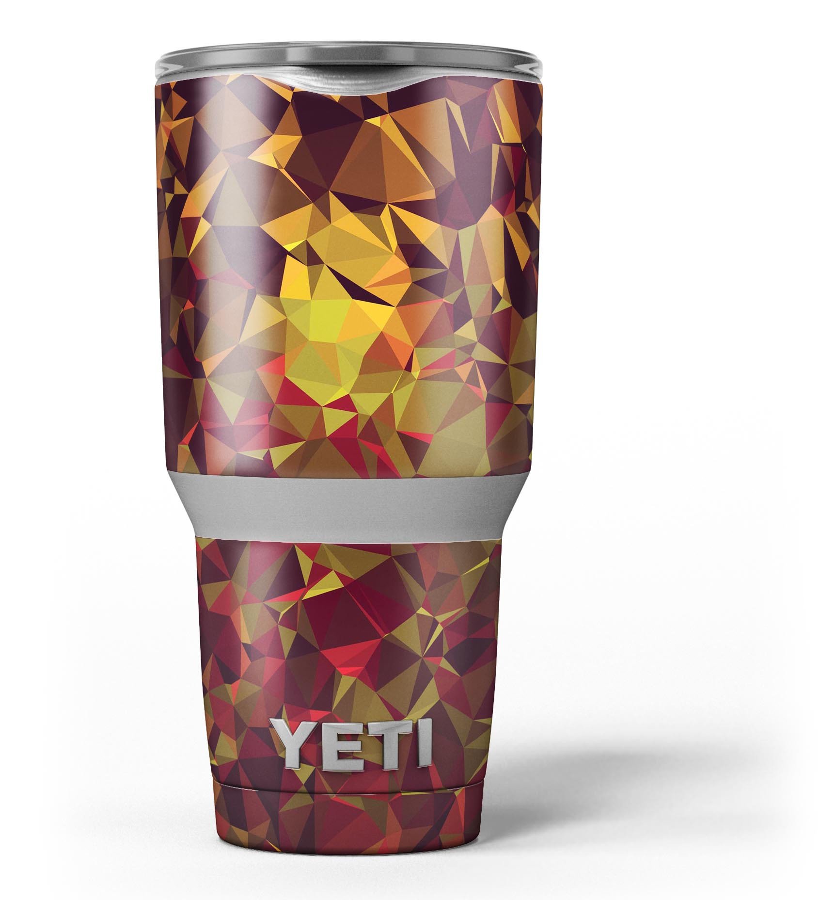 Abstract Geometric Lava Triangles skin decal vinyl wrap kit for Yeti Coolers, showcasing vibrant colors and unique geometric patterns.