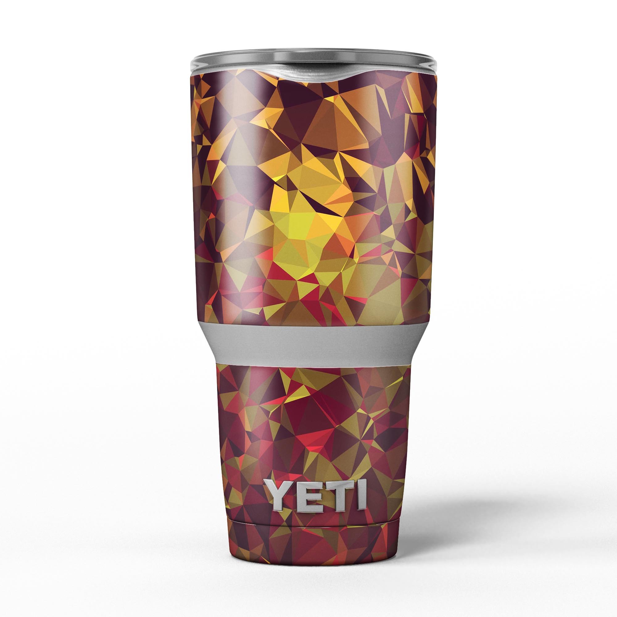 Abstract Geometric Lava Triangles skin decal vinyl wrap kit for Yeti Coolers, showcasing vibrant colors and unique geometric patterns.