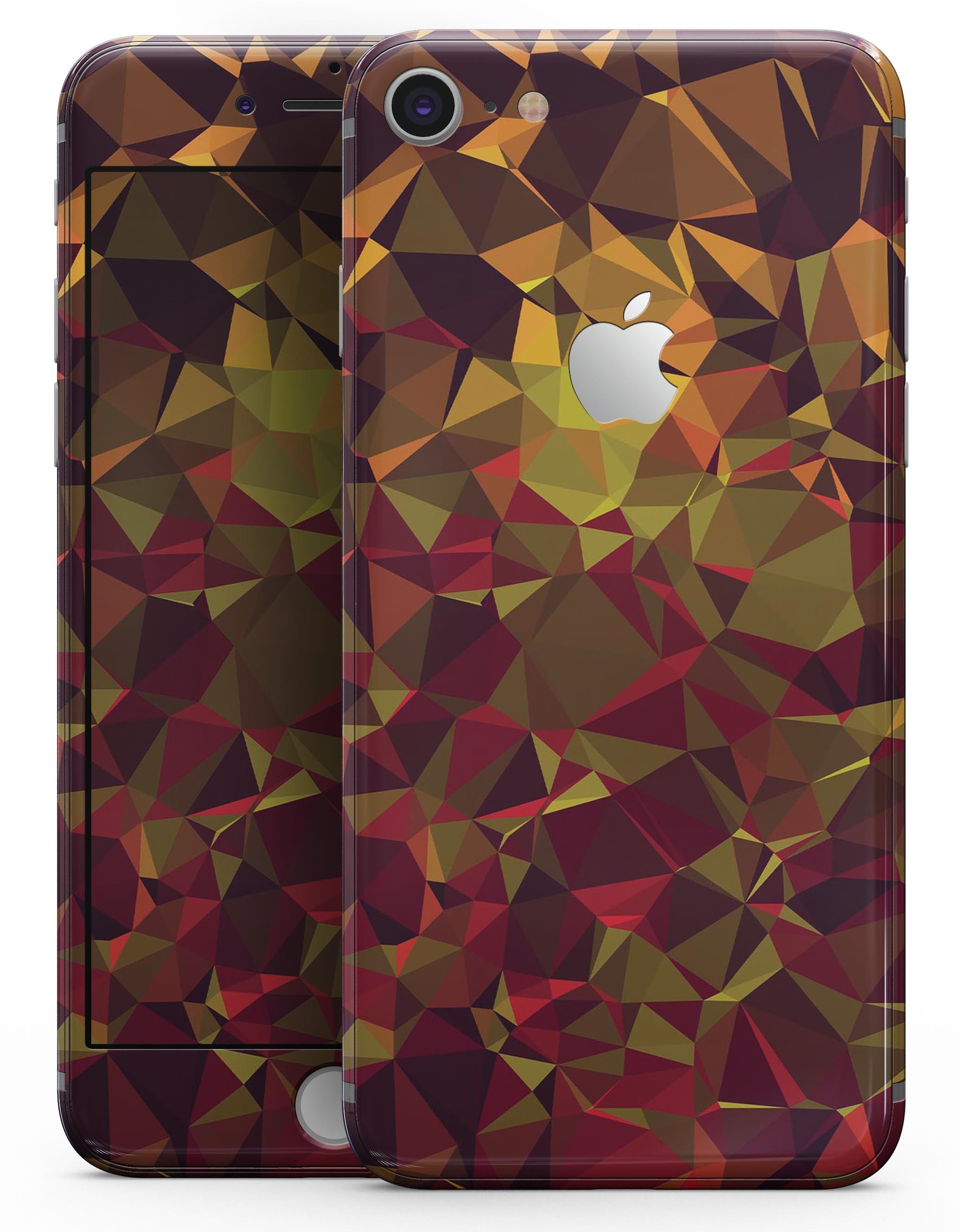 Abstract Geometric Lava Triangles skin for iPhone 8 and 8 Plus, showcasing vibrant colors and unique design.