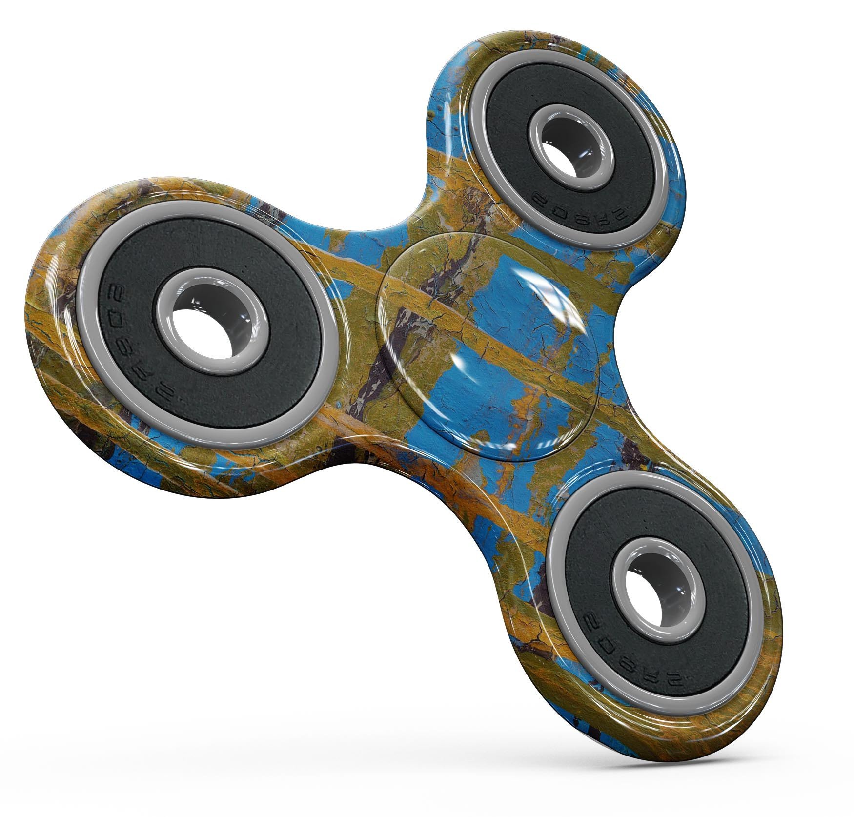 Abstract Gold and Teal Wet Paint Skin-Kit for fidget spinner, showcasing vibrant colors and unique design.