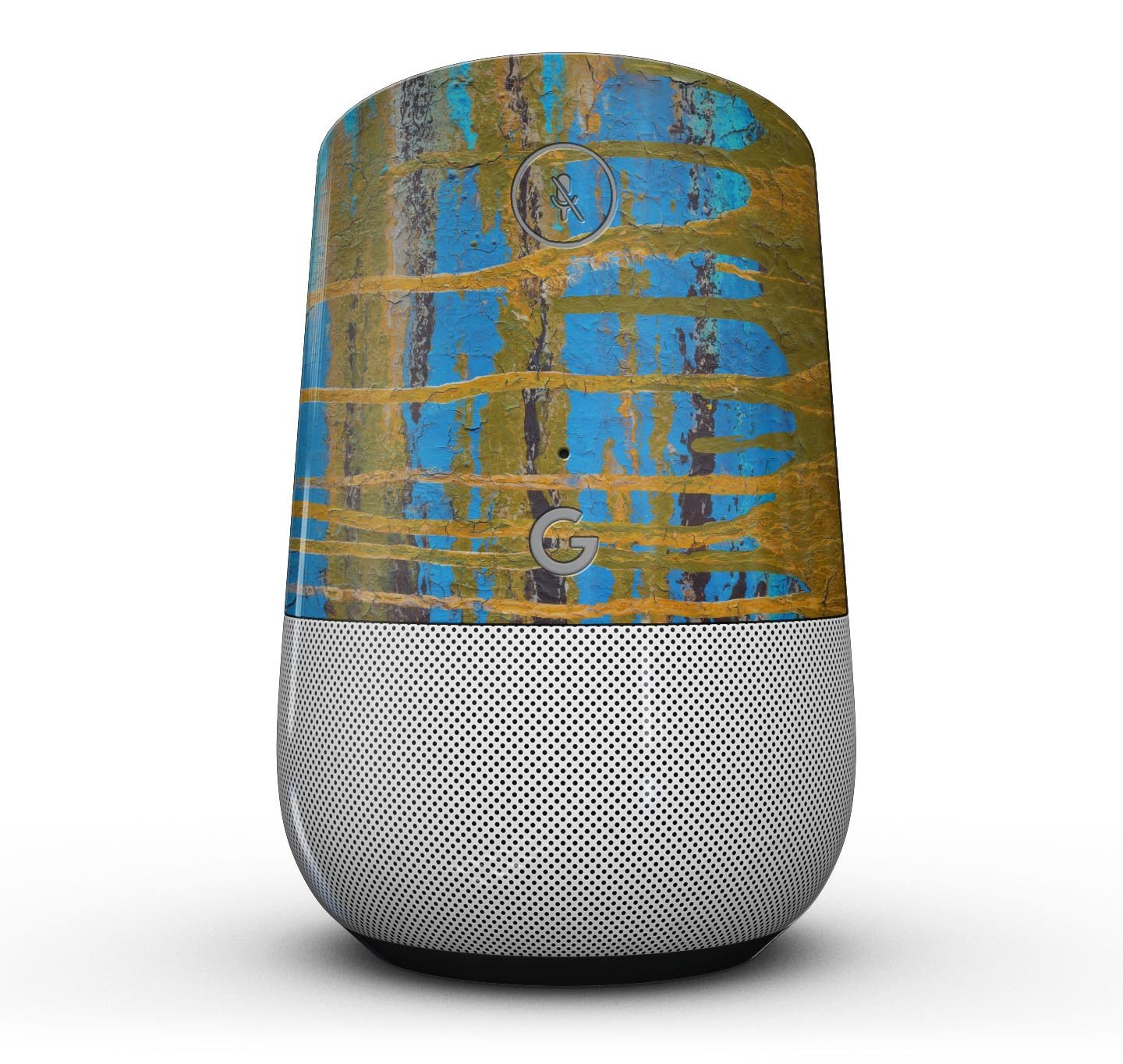 Abstract Gold and Teal Wet Paint Full-Body Skin Kit for Google Home Assistant, showcasing vibrant colors and unique design.