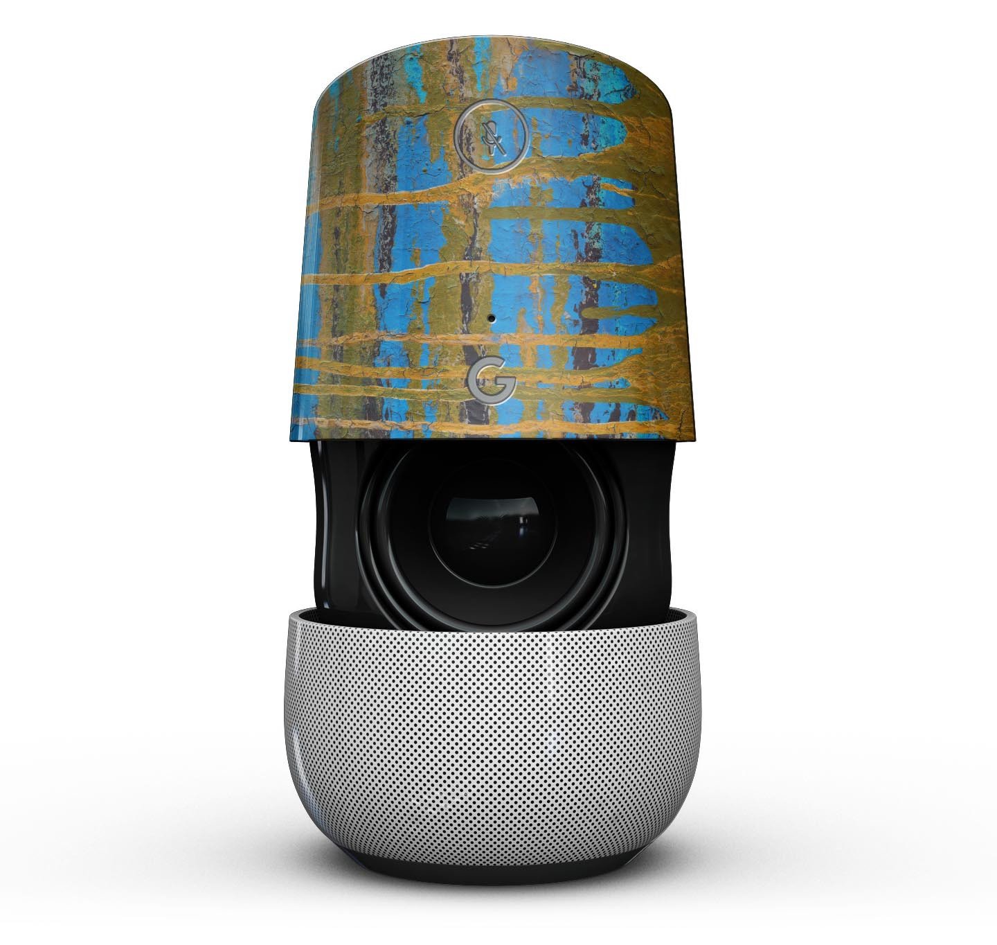 Abstract Gold and Teal Wet Paint Full-Body Skin Kit for Google Home Assistant, showcasing vibrant colors and unique design.