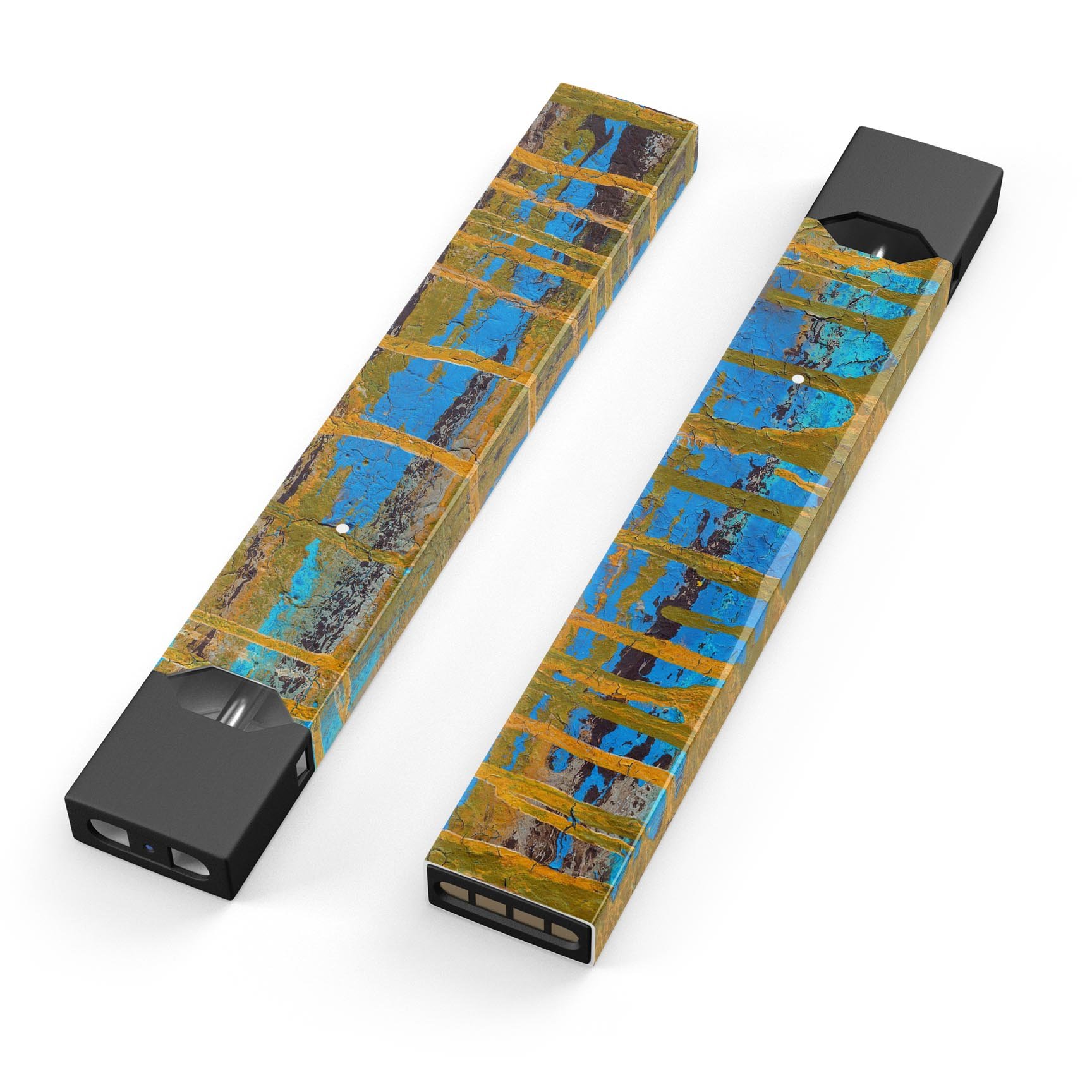 Abstract Gold and Teal Wet Paint skin-wrap for JUUL device, showcasing vibrant colors and sleek design.