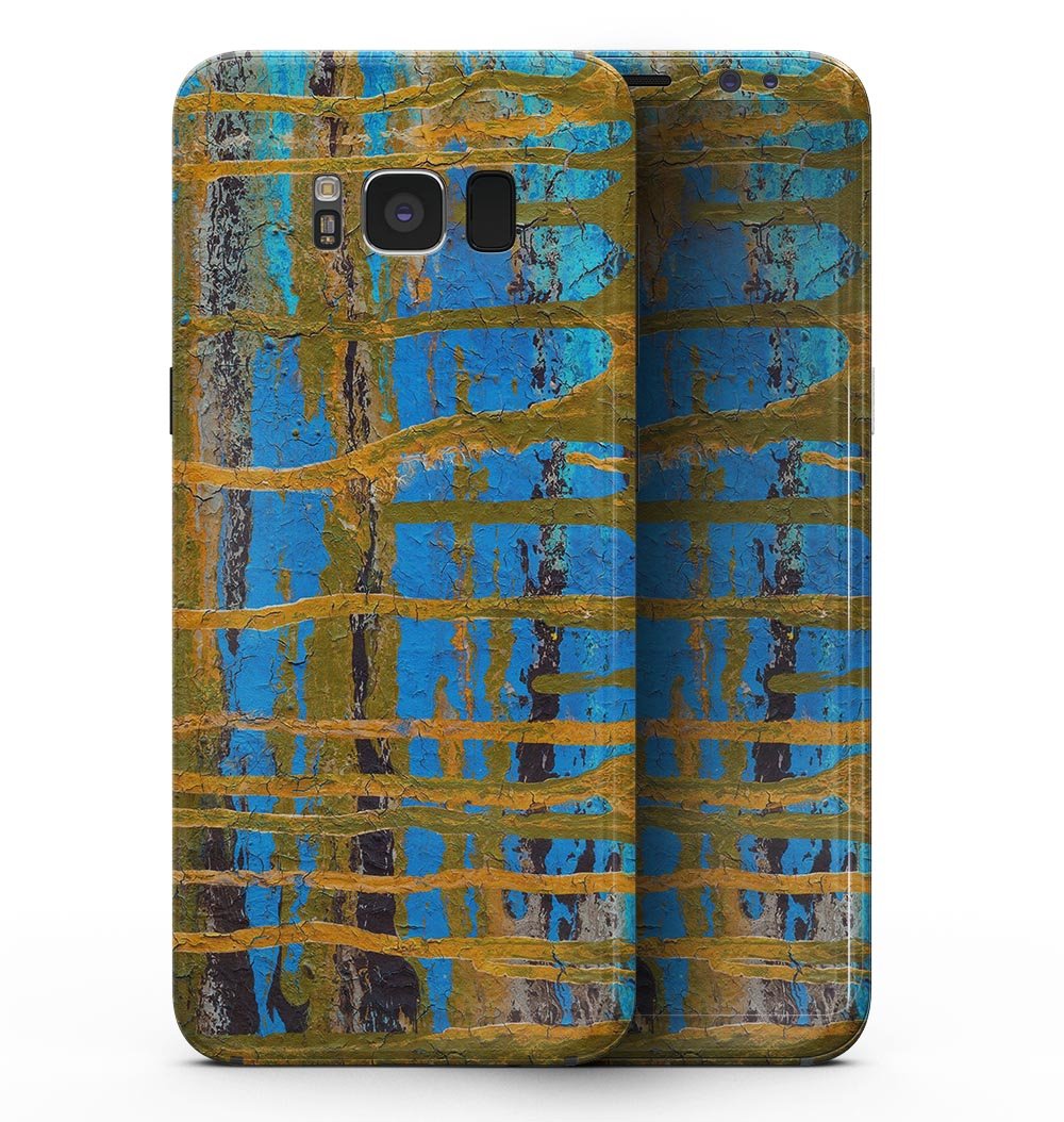 Abstract Gold and Teal Wet Paint skin for Samsung Galaxy S8, showcasing vibrant colors and unique design.