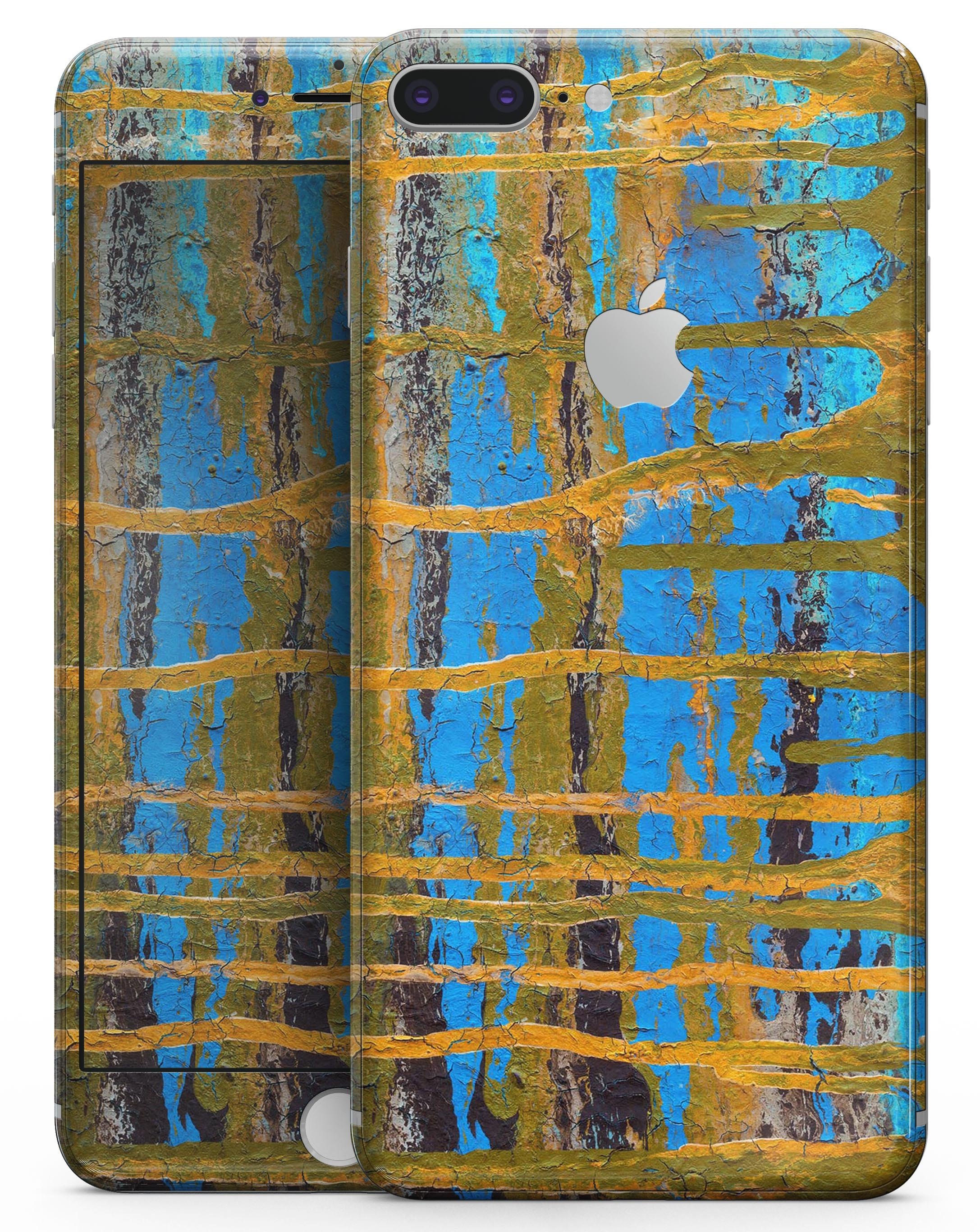 Abstract Gold and Teal Wet Paint skin for iPhone 8 and 8 Plus, showcasing vibrant colors and a sleek design.