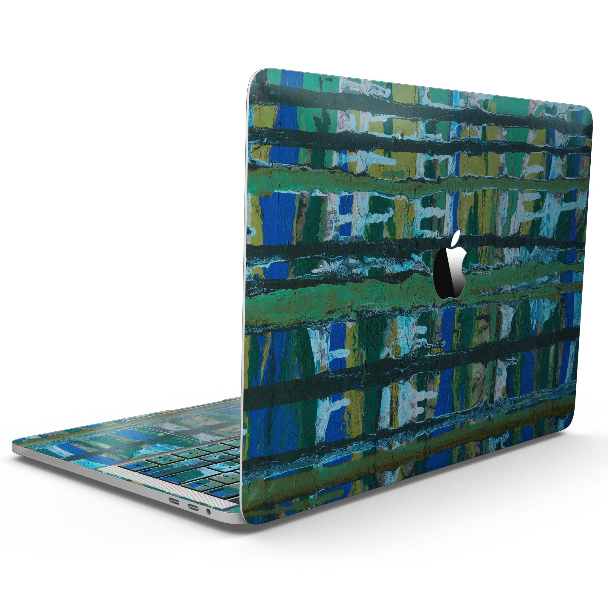 Abstract Green Plaid Paint Wall skin for 13" MacBook Pro without Touch Bar, showcasing vibrant green plaid design.