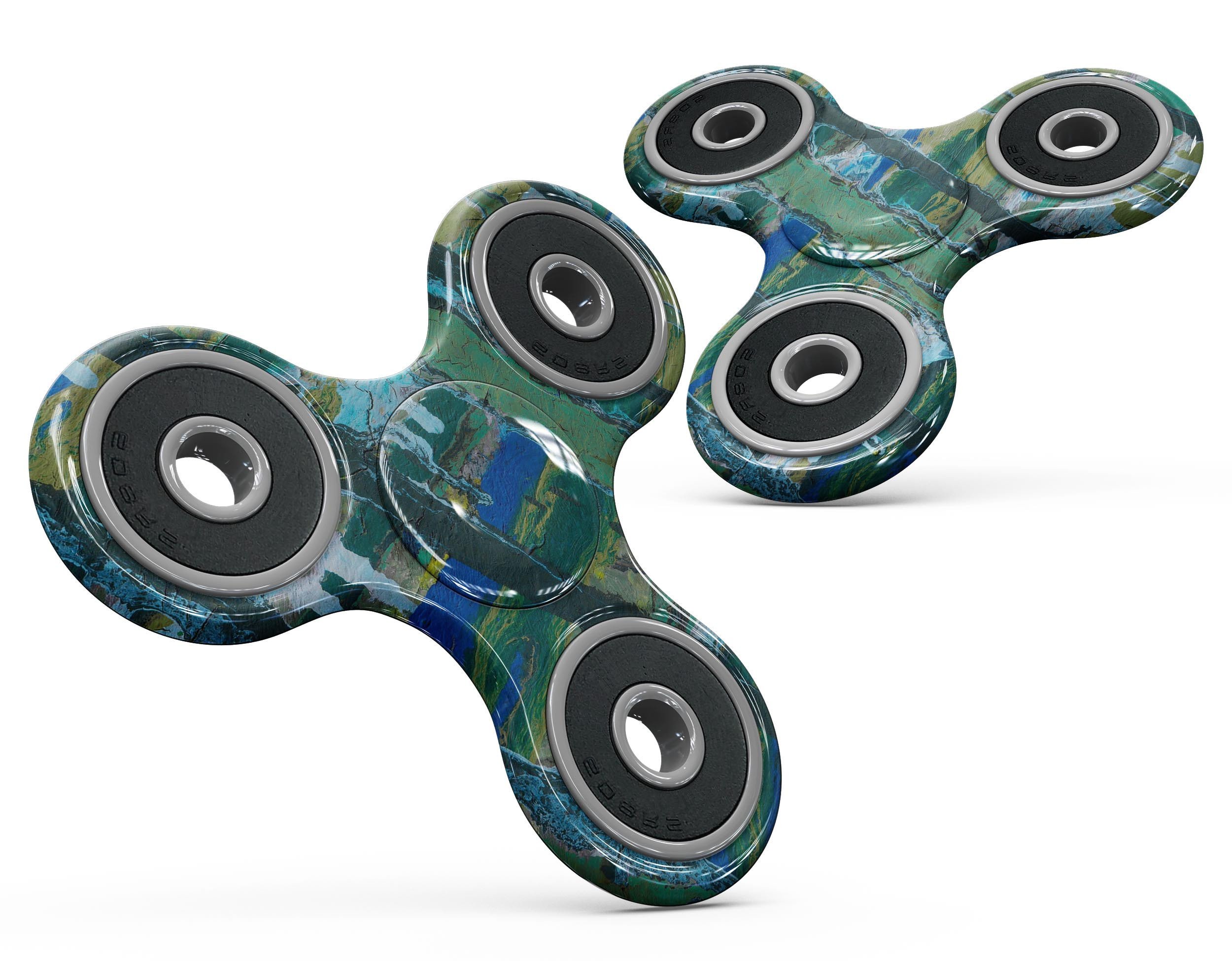 Abstract Green Plaid Paint Wall skin kit for fidget spinner, showcasing vibrant colors and unique design for personalization.