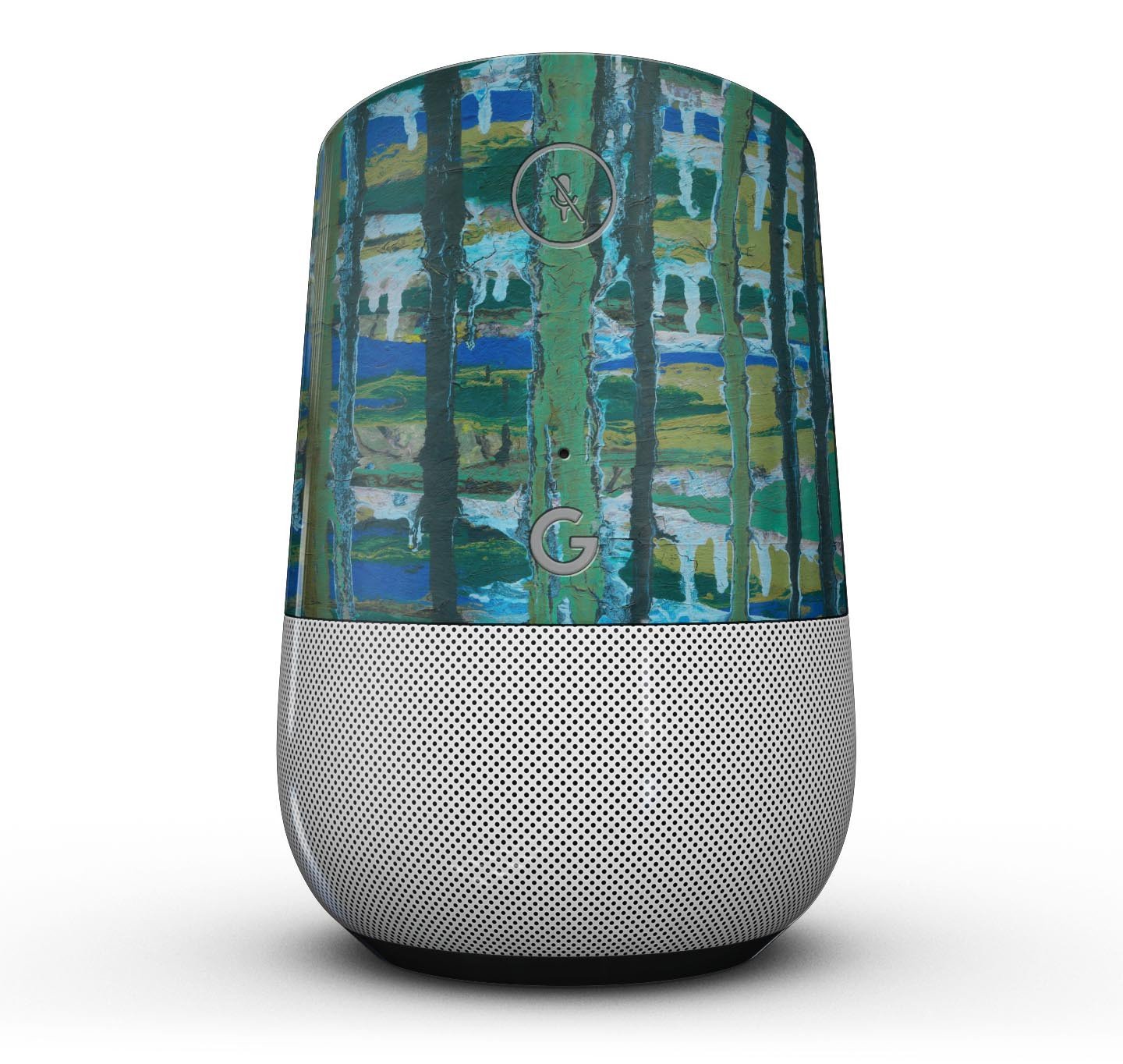 Abstract Green Plaid Paint Wall Skin Kit for Google Home Assistant, showcasing a stylish design and precision-fit coverage.