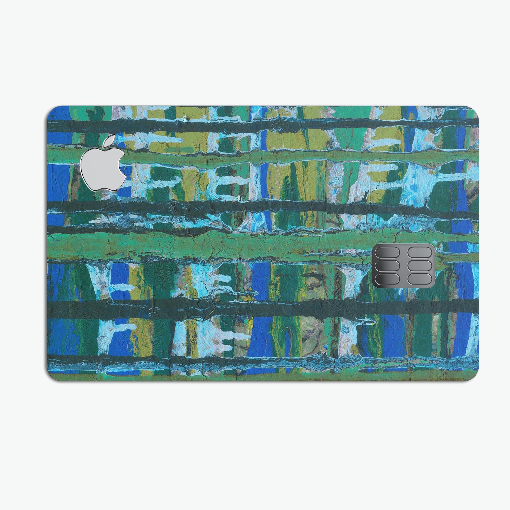 Abstract Green Plaid Paint Wall decal skin for Apple Card, showcasing a stylish design with premium protective features.