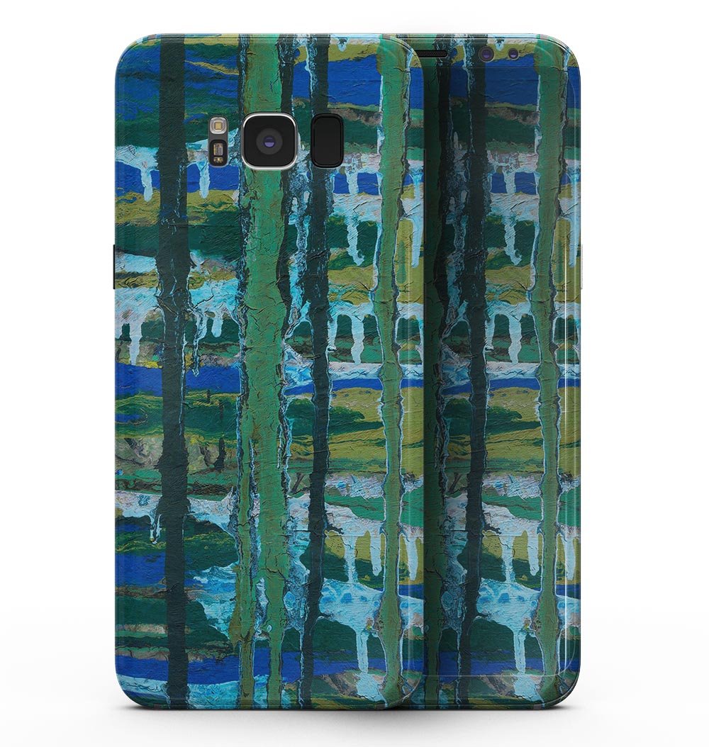 Samsung Galaxy S8 with Abstract Green Plaid Paint Wall skin, showcasing a stylish and protective design.