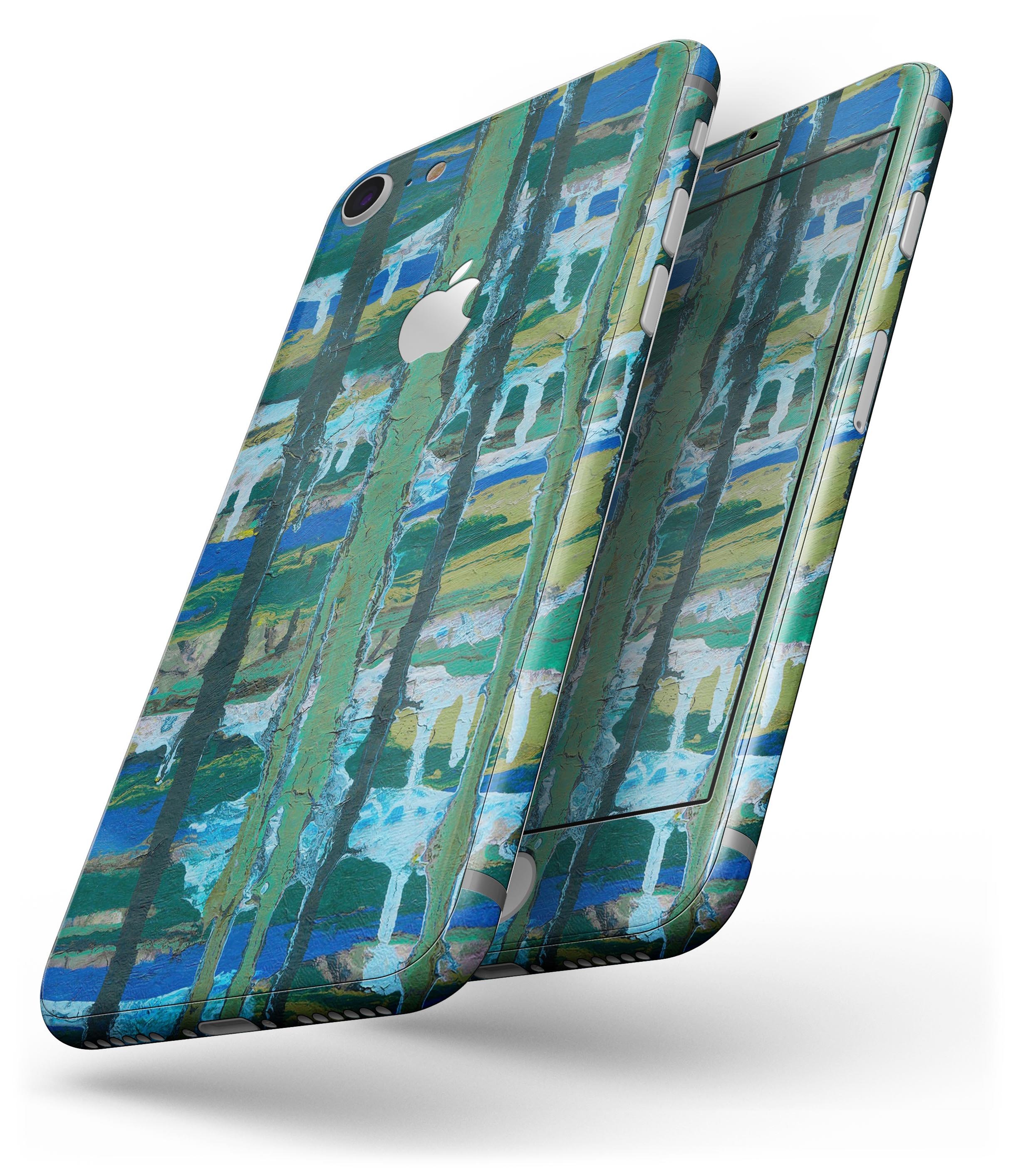 Abstract Green Plaid Paint Wall skin for iPhone 8 and 8 Plus, showcasing a stylish design with premium vinyl material.