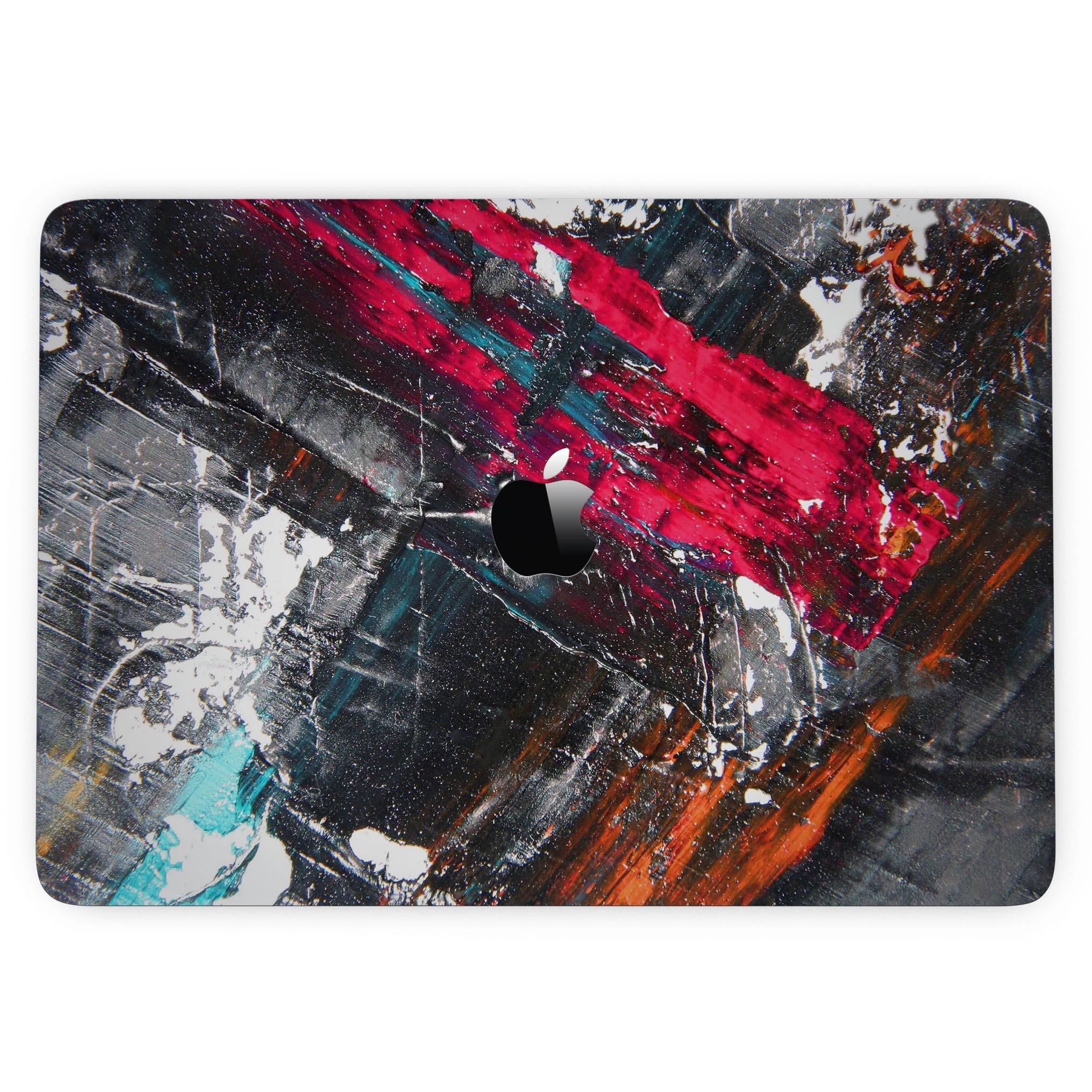 Abstract Grungy Oil Mess skin kit for 13" MacBook Pro without Touch Bar, showcasing a stylish design with vibrant colors and textures.