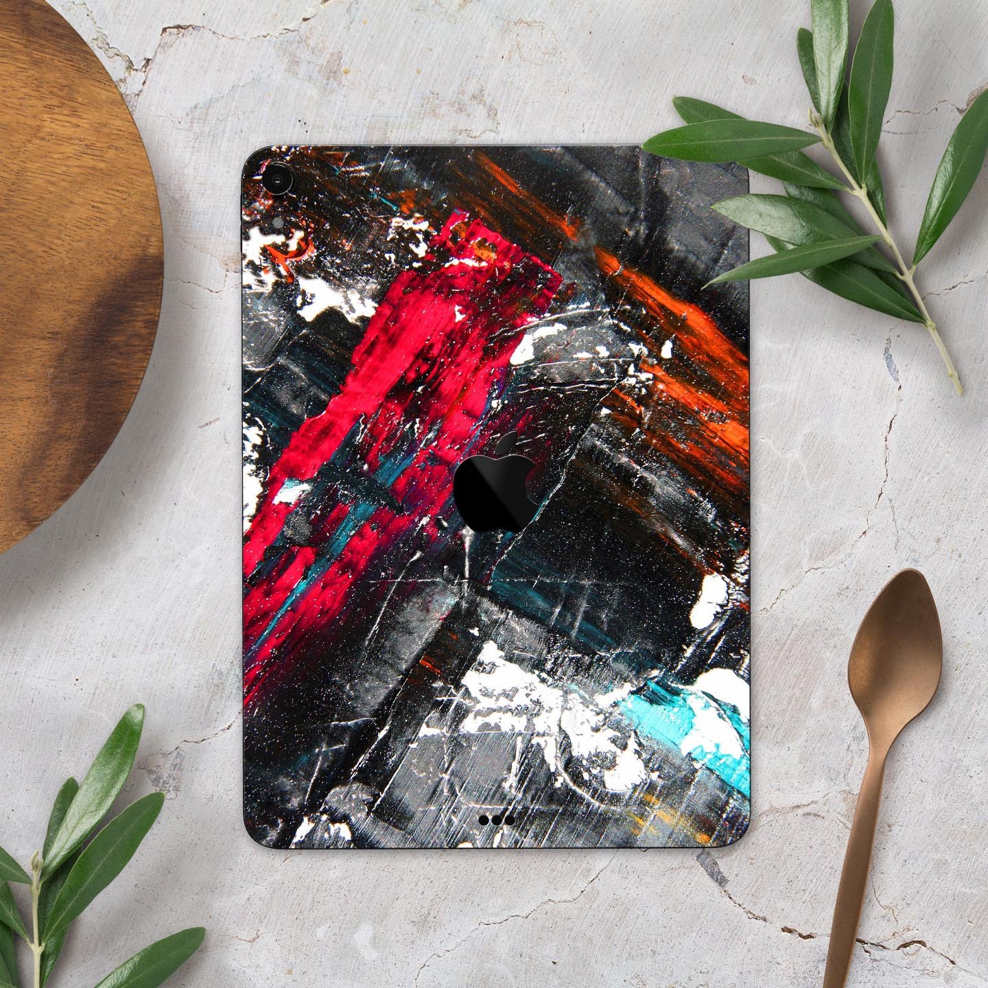 Abstract Grungy Oil Mess skin decal for Apple iPad Pro, showcasing vibrant colors and unique design.