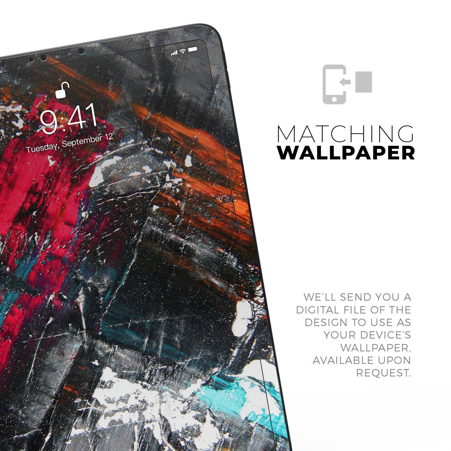 Abstract Grungy Oil Mess skin decal for Apple iPad Pro, showcasing vibrant colors and unique design.