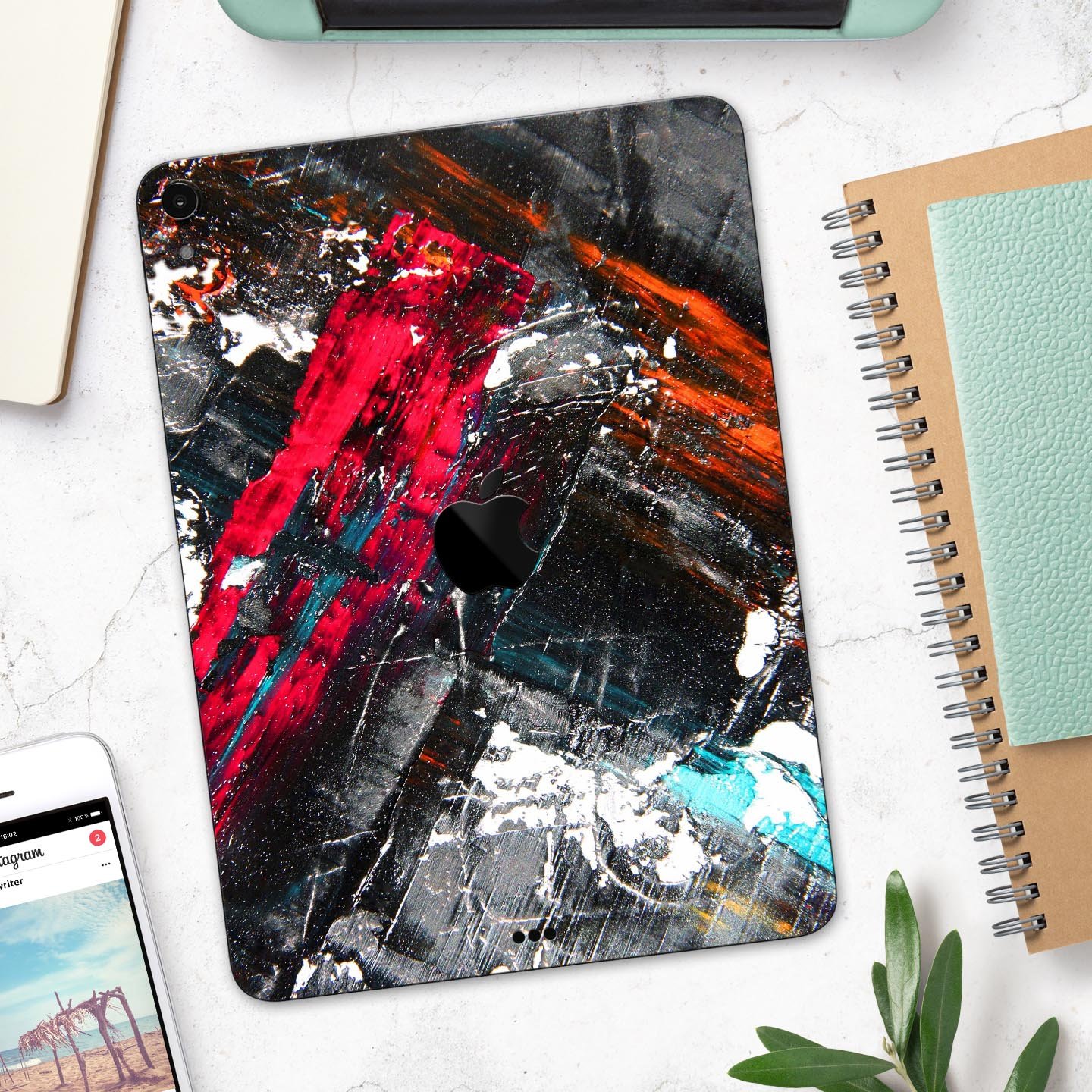 Abstract Grungy Oil Mess skin decal for Apple iPad Pro, showcasing vibrant colors and unique design.