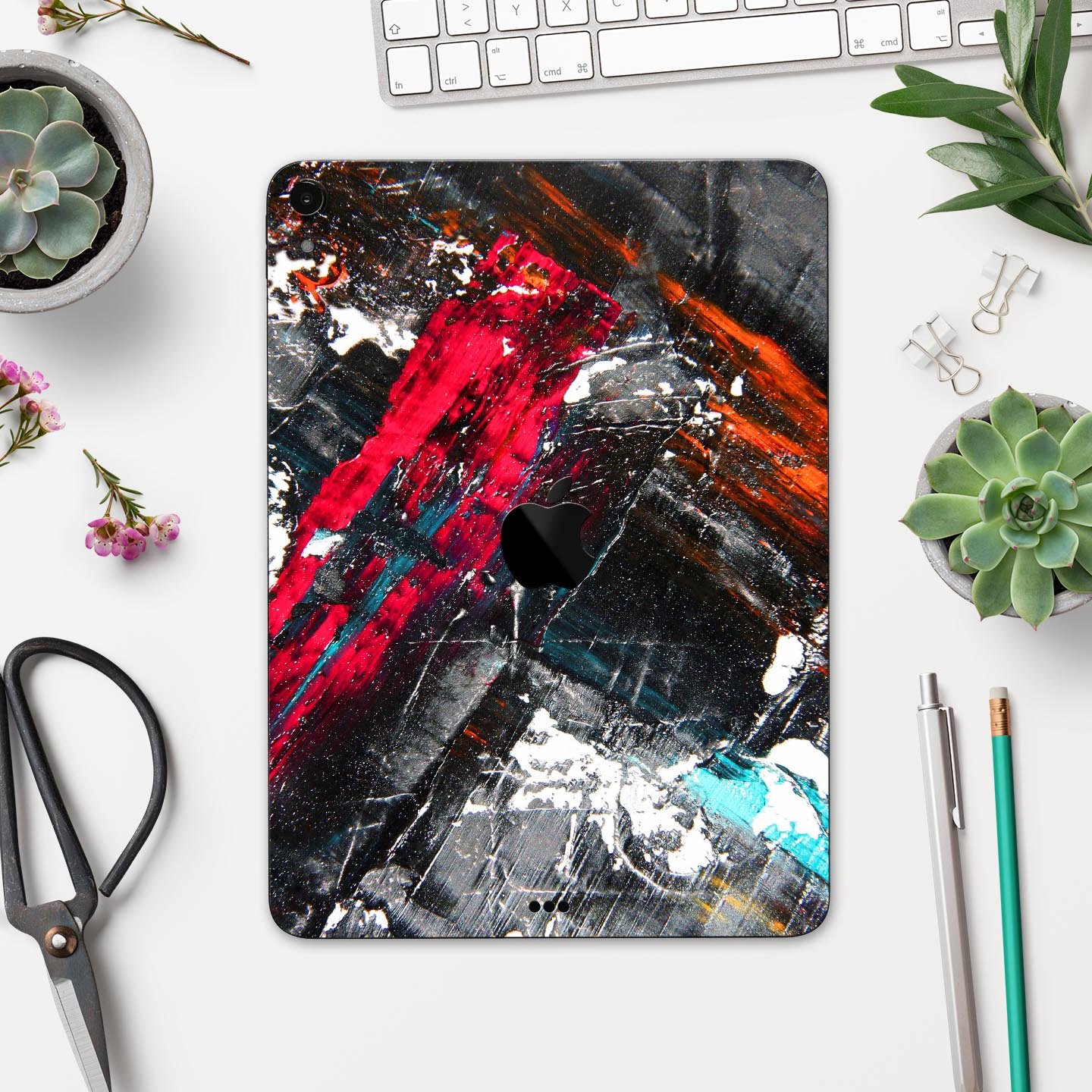 Abstract Grungy Oil Mess skin decal for Apple iPad Pro, showcasing vibrant colors and unique design.