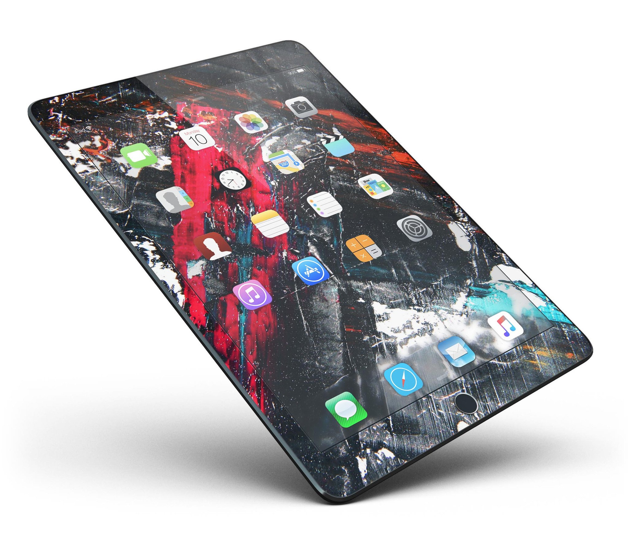 Abstract Grungy Oil Mess Full Body Skin for iPad Pro, showcasing vibrant colors and unique design.