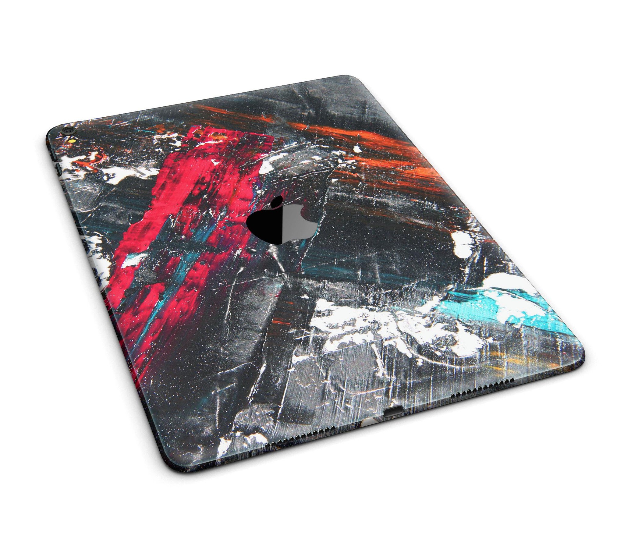 Abstract Grungy Oil Mess Full Body Skin for iPad Pro, showcasing vibrant colors and unique design.