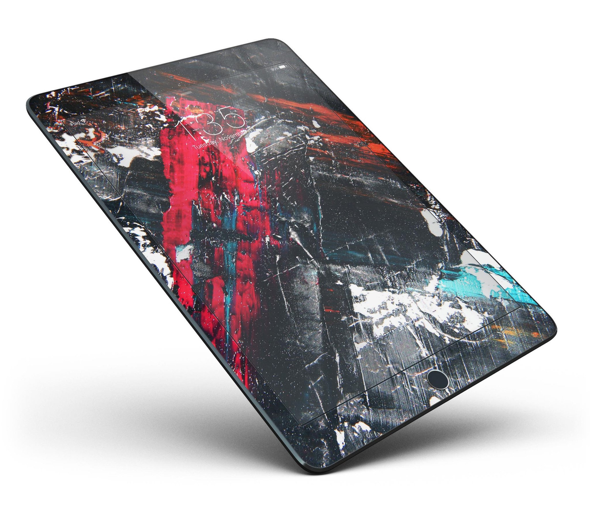 Abstract Grungy Oil Mess Full Body Skin for iPad Pro, showcasing vibrant colors and unique design.