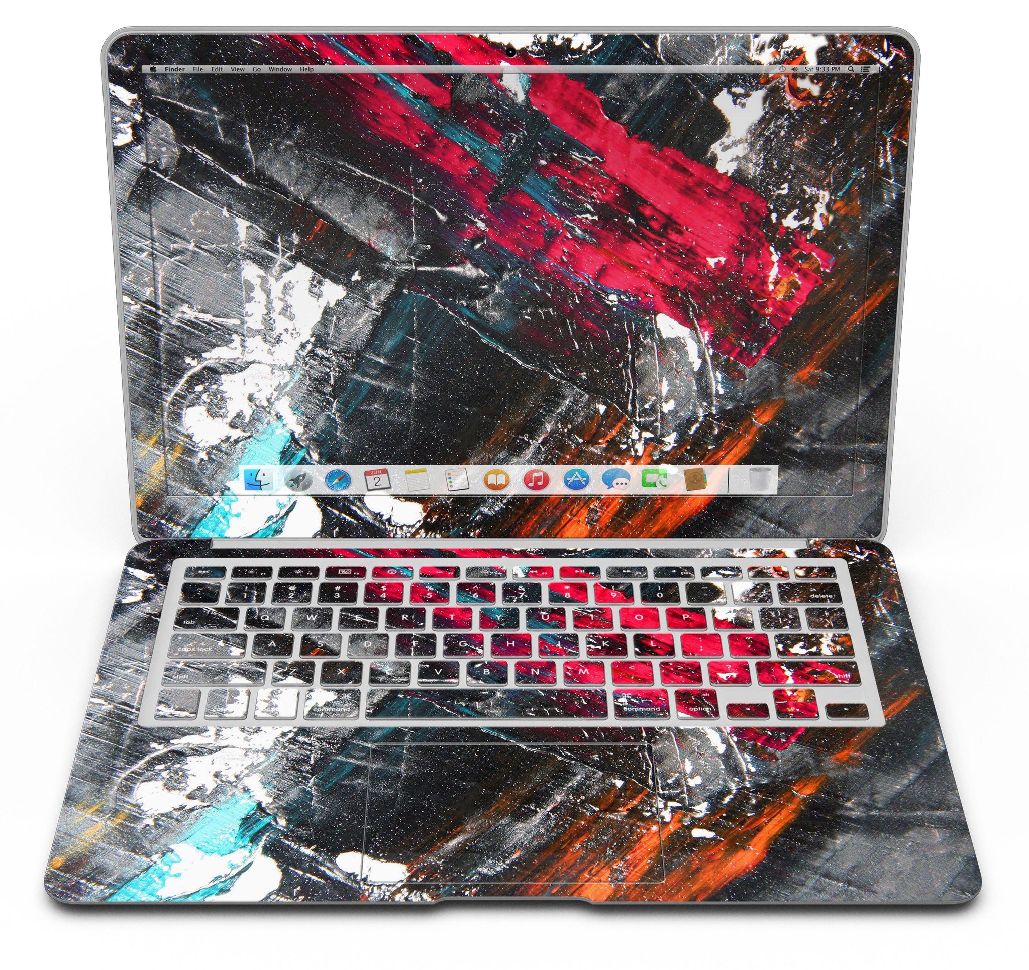 Abstract Grungy Oil Mess skin kit for MacBook Air, showcasing a unique design that adds style and protection.