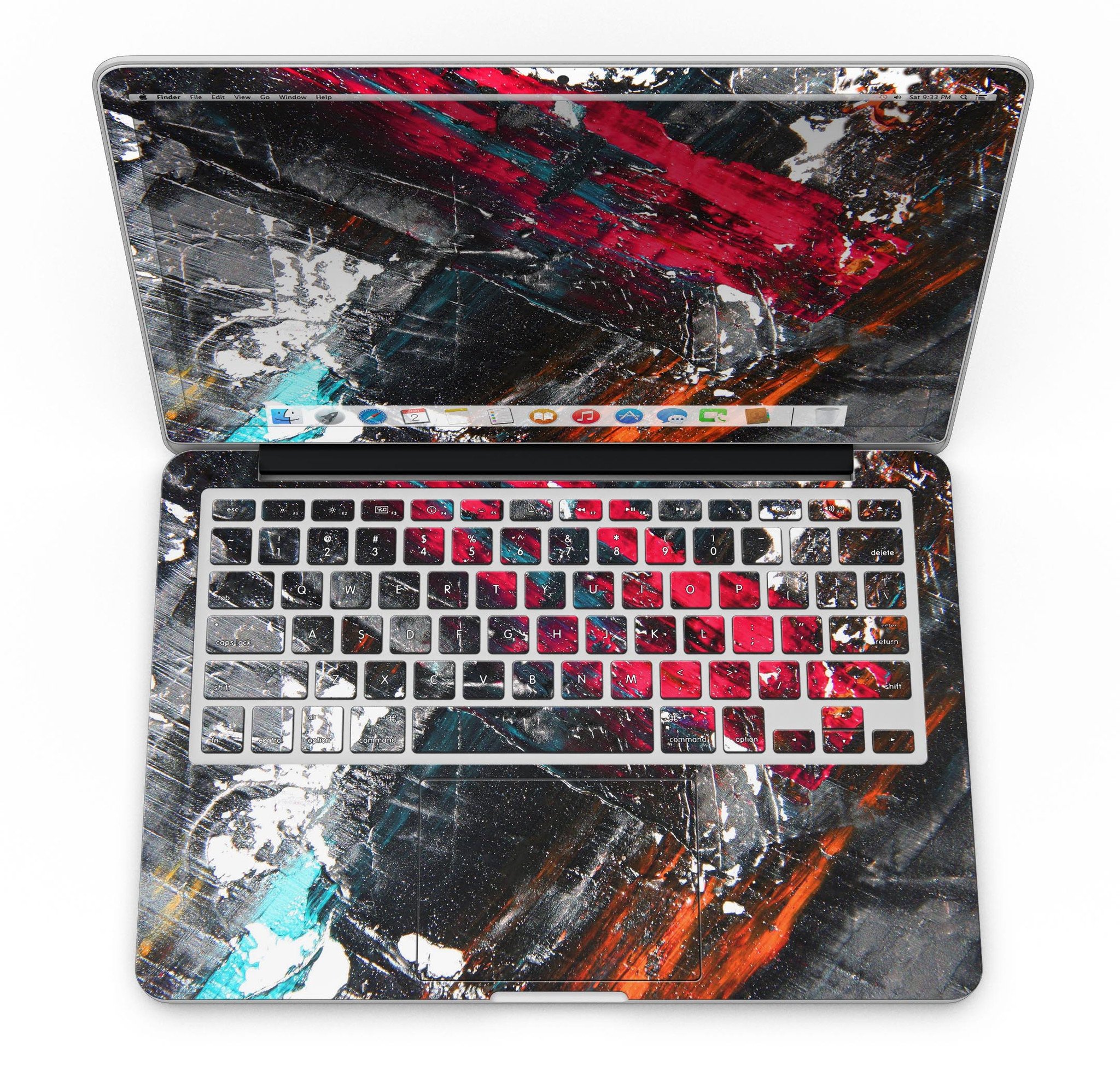 Abstract Grungy Oil Mess skin for MacBook Pro with Retina Display, showcasing a stylish design that protects the device.