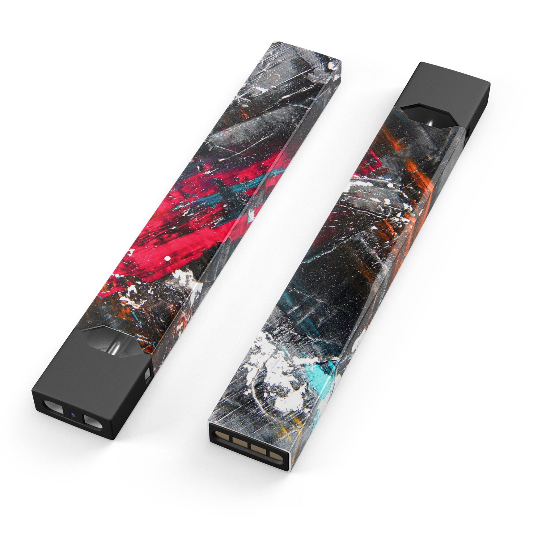 Abstract Grungy Oil Mess skin-wrap sticker for JUUL device, showcasing vibrant colors and unique design.