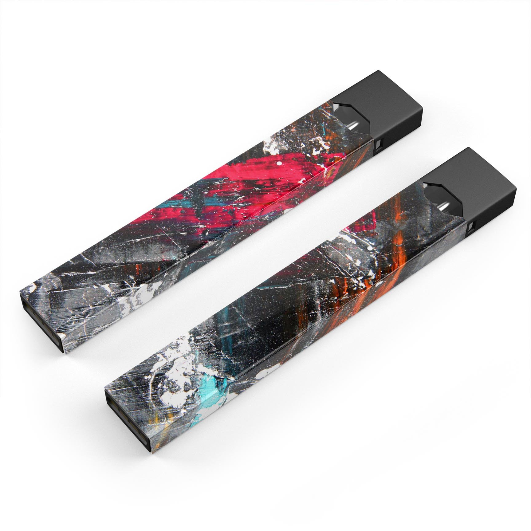 Abstract Grungy Oil Mess skin-wrap sticker for JUUL device, showcasing vibrant colors and unique design.