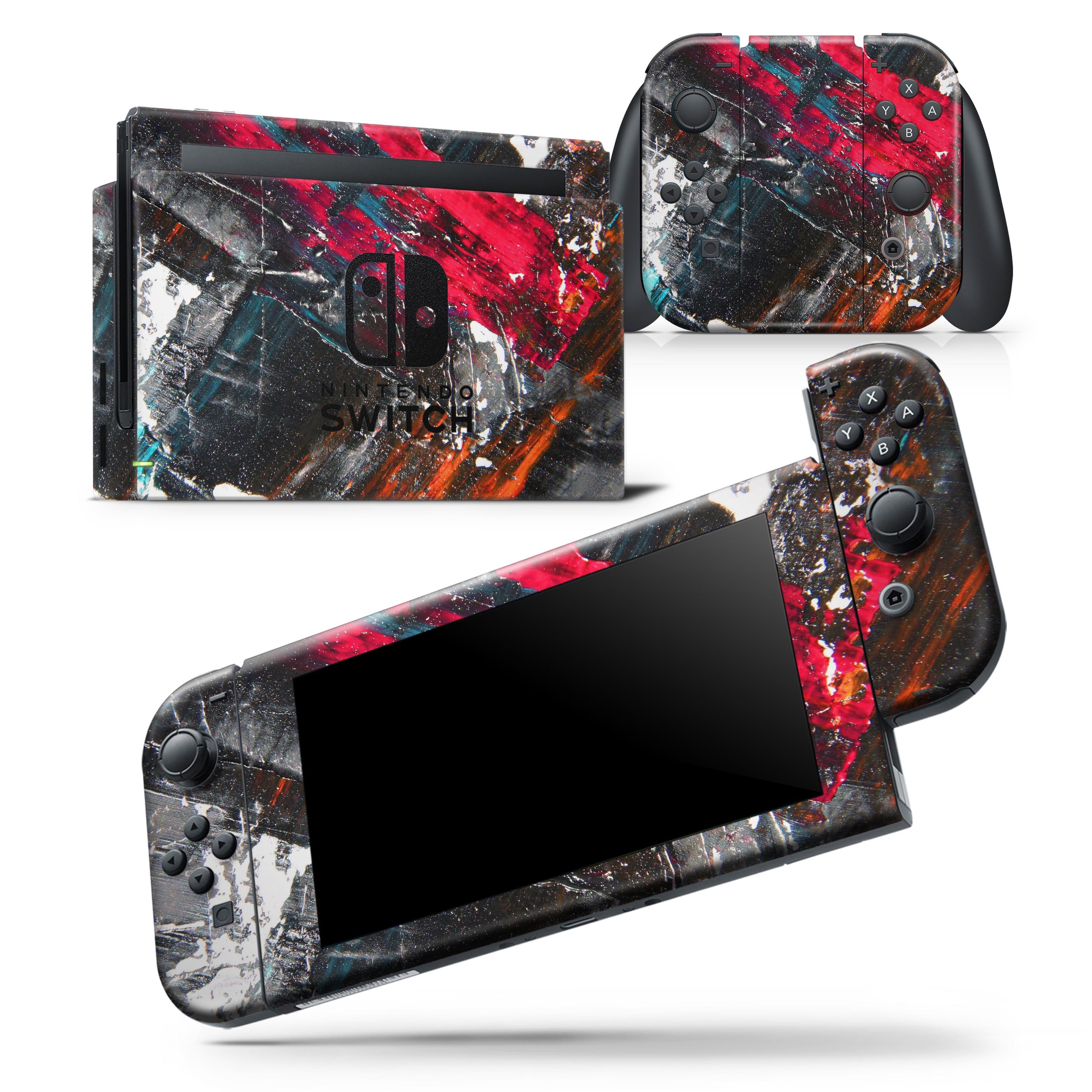 Abstract Grungy Oil Mess skin decal for Nintendo Switch Lite, showcasing vibrant colors and intricate patterns for personalized protection.