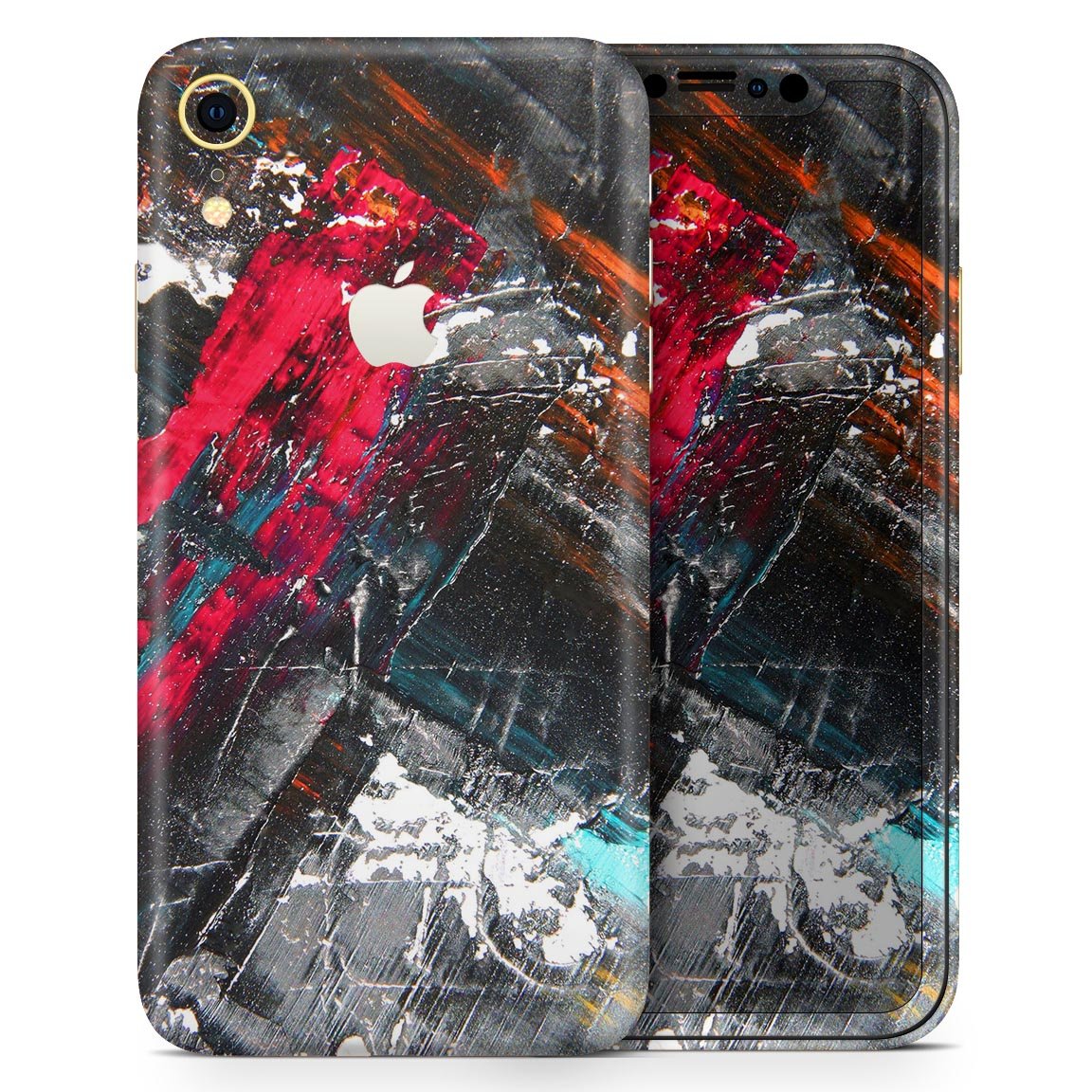 Abstract Grungy Oil Mess Skin-Kit for Apple iPhone models, showcasing a stylish design with a premium vinyl finish.