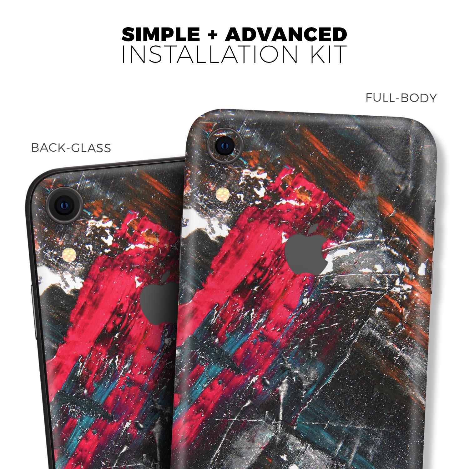 Abstract Grungy Oil Mess Skin-Kit for Apple iPhone models, showcasing a stylish design with a premium vinyl finish.