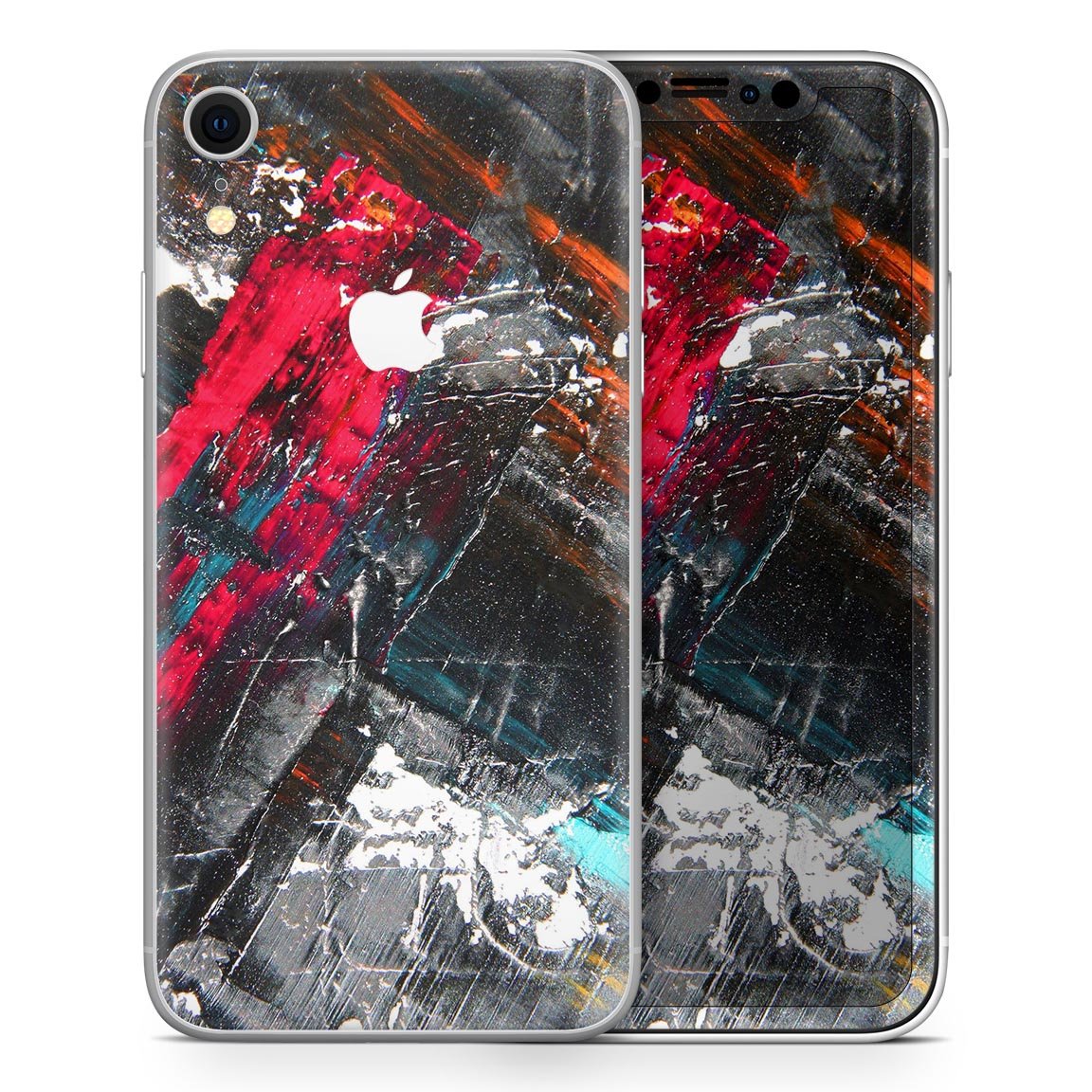 Abstract Grungy Oil Mess Skin-Kit for Apple iPhone models, showcasing a stylish design with a premium vinyl finish.