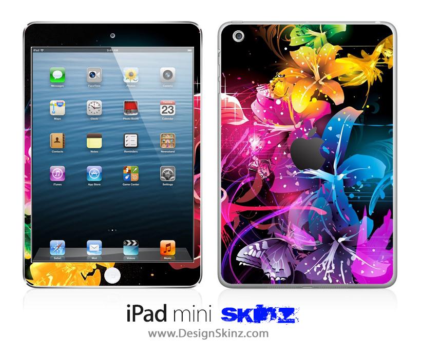 Abstract Neon Flowers iPad Skin featuring vibrant floral designs on a sleek vinyl surface.