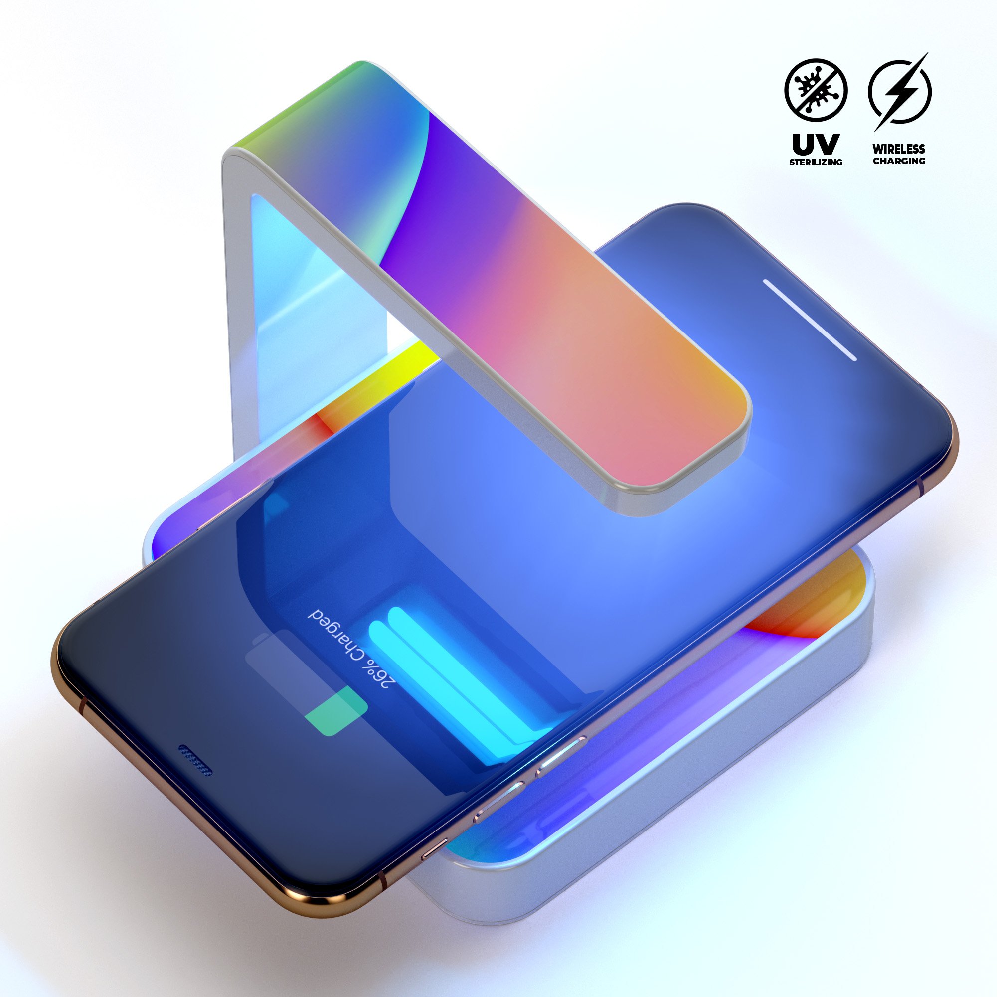 Abstract Neon Wave V4 UV Germicidal Sanitizing Wireless Charger with a sleek design, showcasing its sterilizing lamp and wireless charging pad.