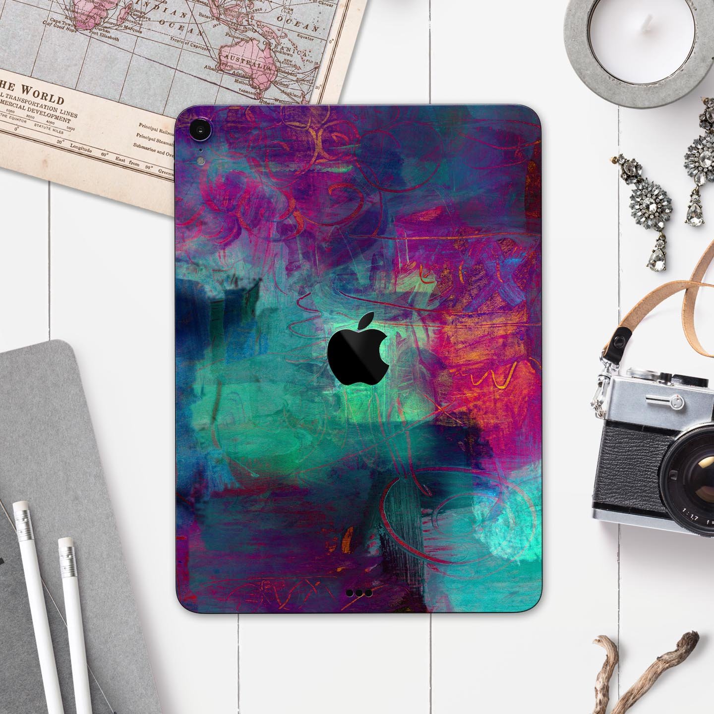 Abstract Oil Painting skin decal for Apple iPad Pro, showcasing vibrant colors and artistic design for stylish protection.