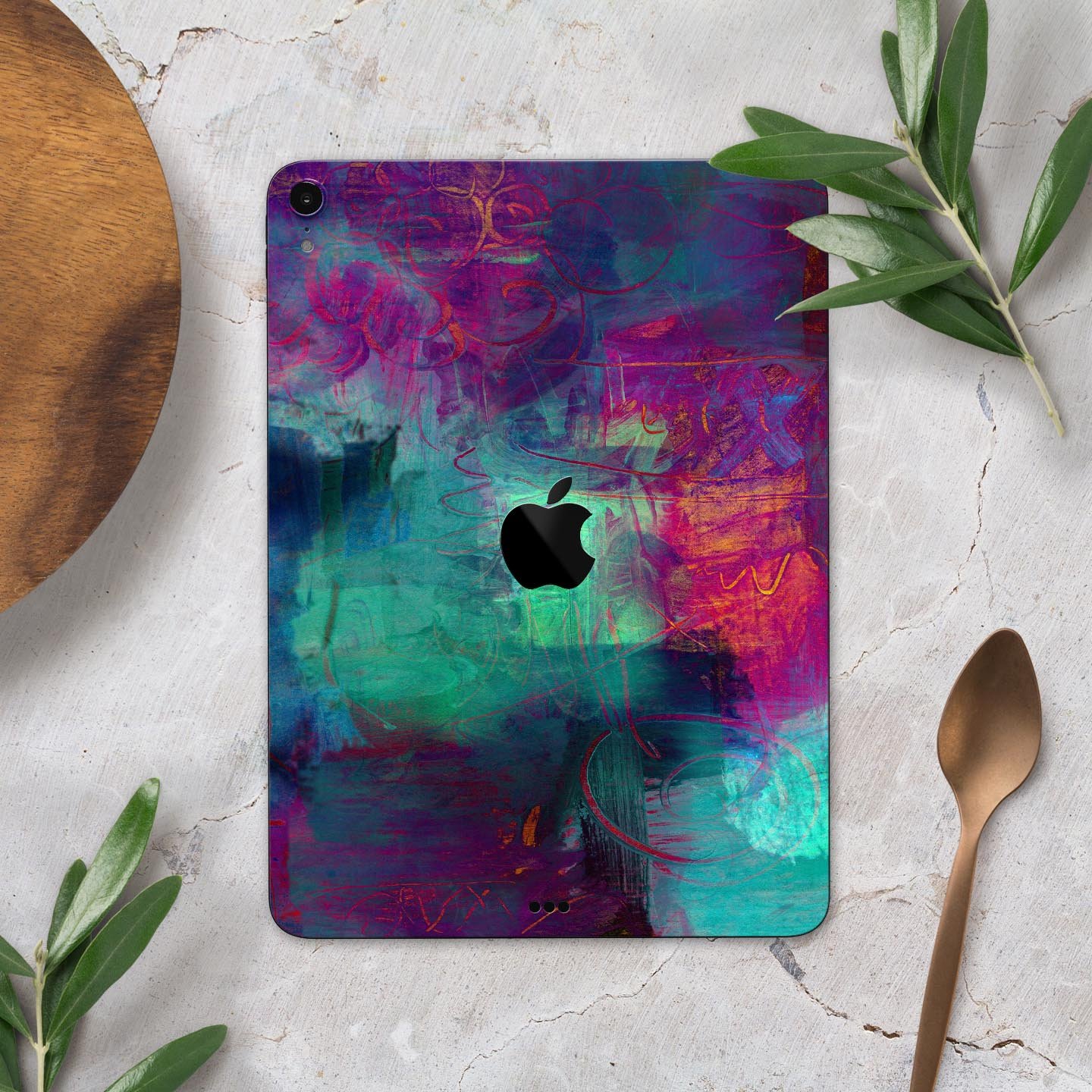 Abstract Oil Painting skin decal for Apple iPad Pro, showcasing vibrant colors and artistic design for stylish protection.