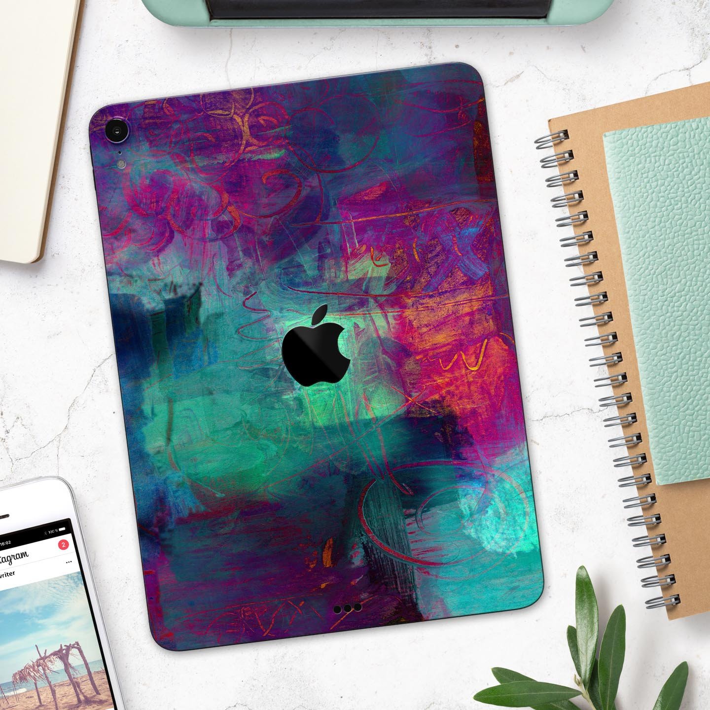 Abstract Oil Painting skin decal for Apple iPad Pro, showcasing vibrant colors and artistic design for stylish protection.